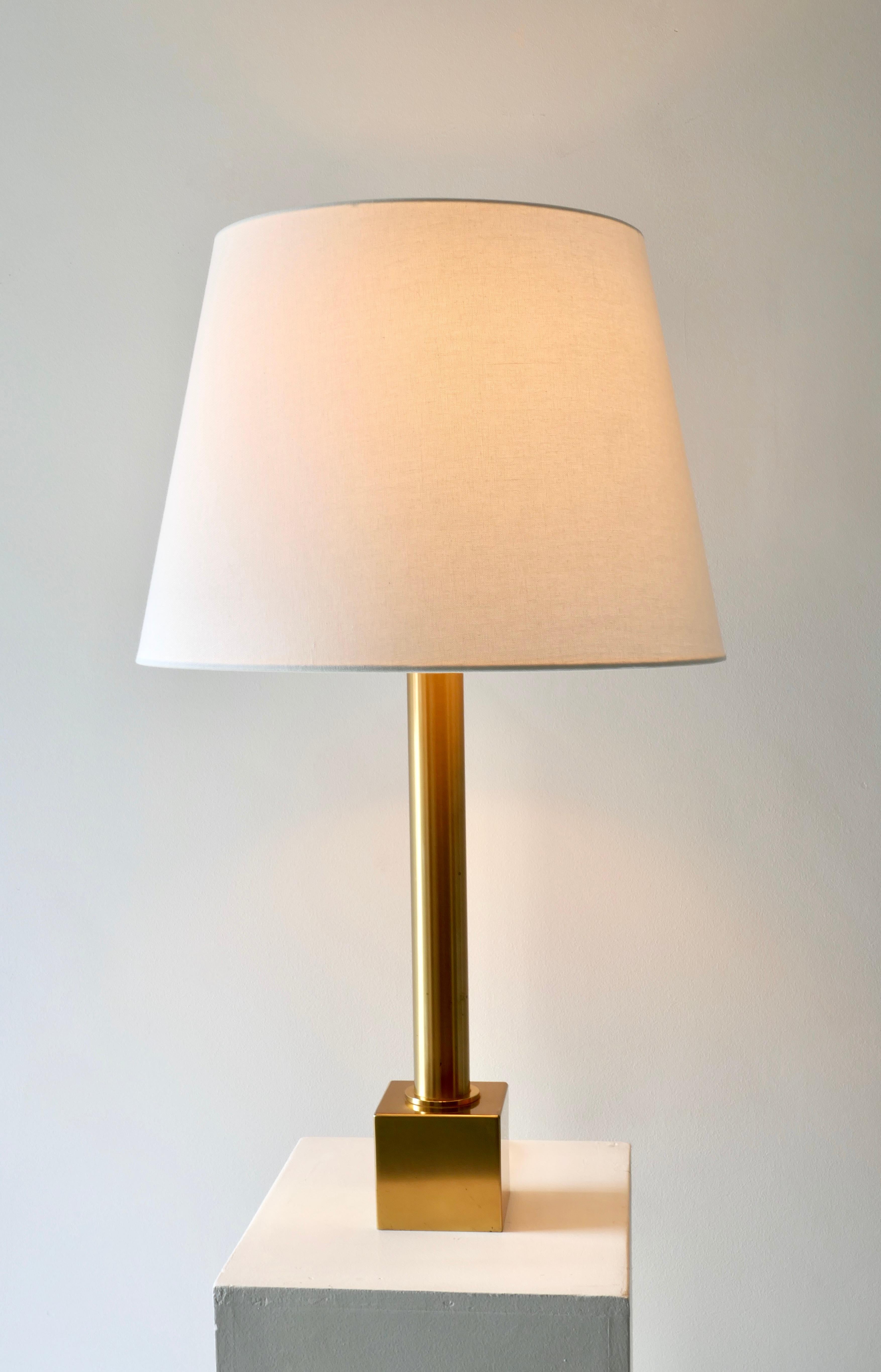 Late 20th Century Large Brass Table Lamp with White Lamp Shade, Germany, 1970s For Sale