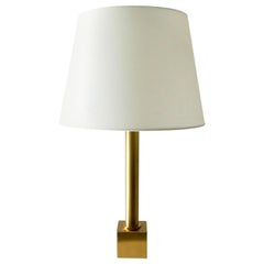 Vintage Large Brass Table Lamp with White Lamp Shade, Germany, 1970s