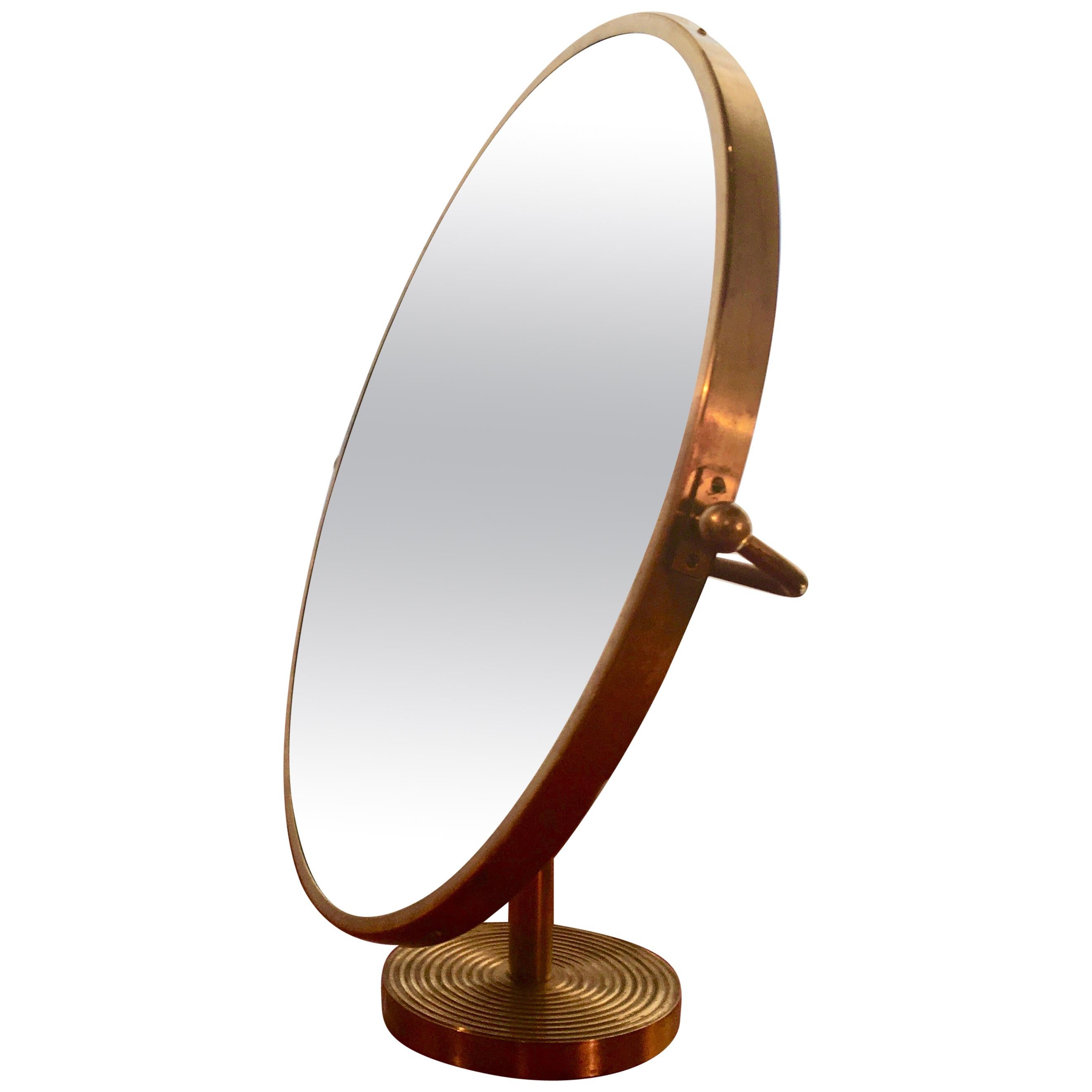 Large Brass Table Mirror Designed by Josef Frank for Svenst, Swede, 1940