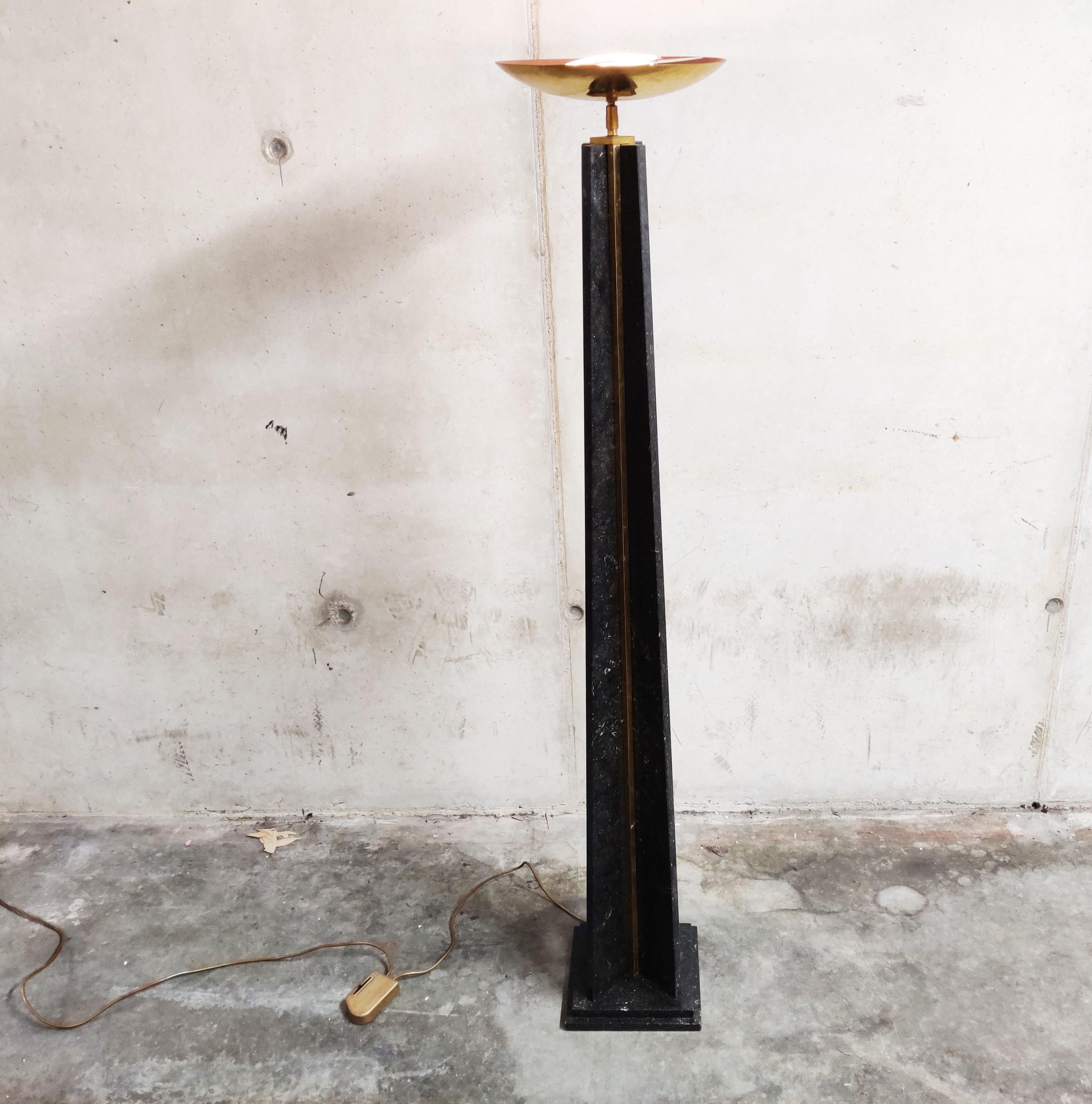 Belgian Large Brass Torchiere Floor Lamp, 1980s