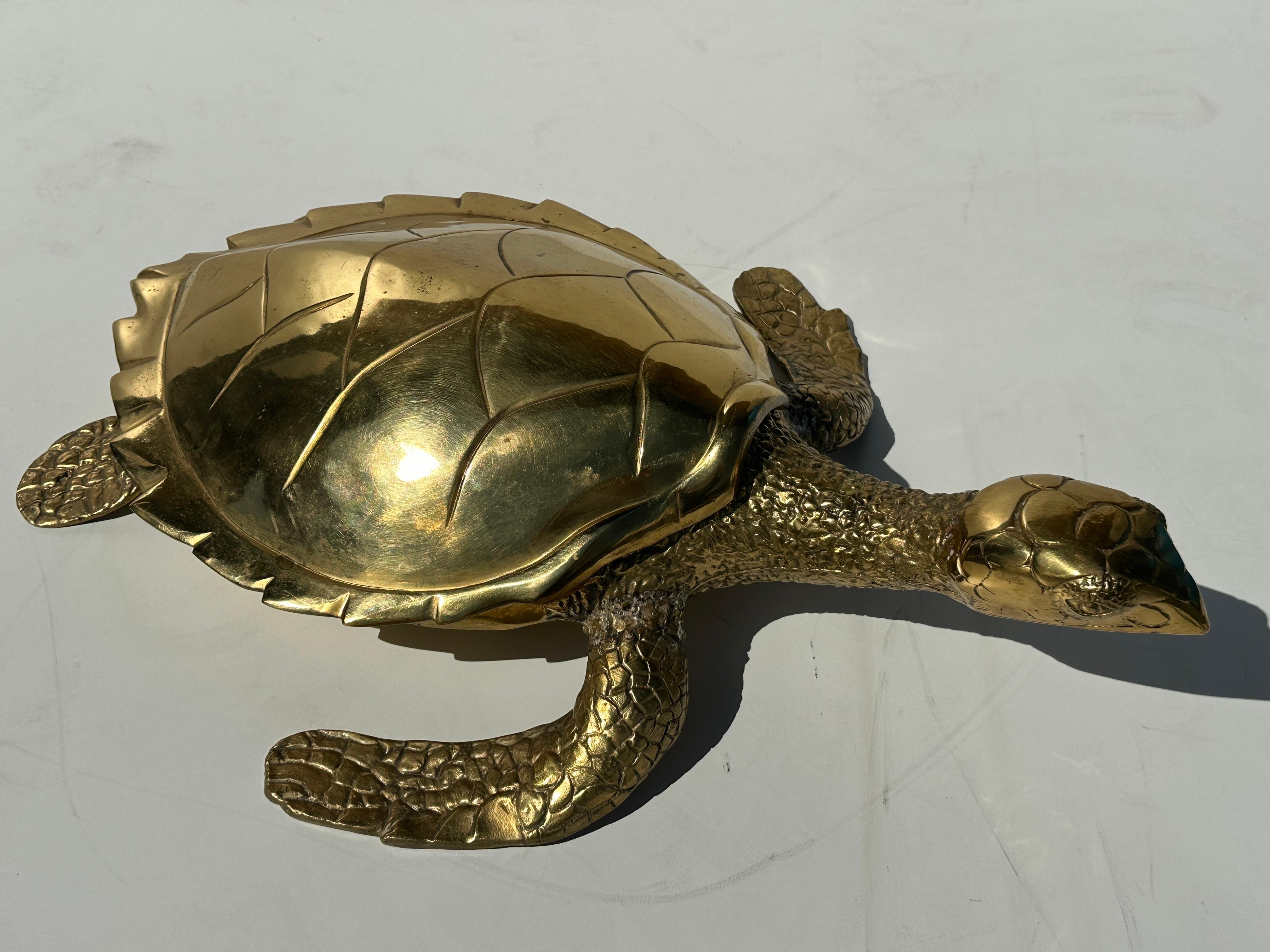 Large Brass Turtle Hawksbill Sculpture For Sale 4