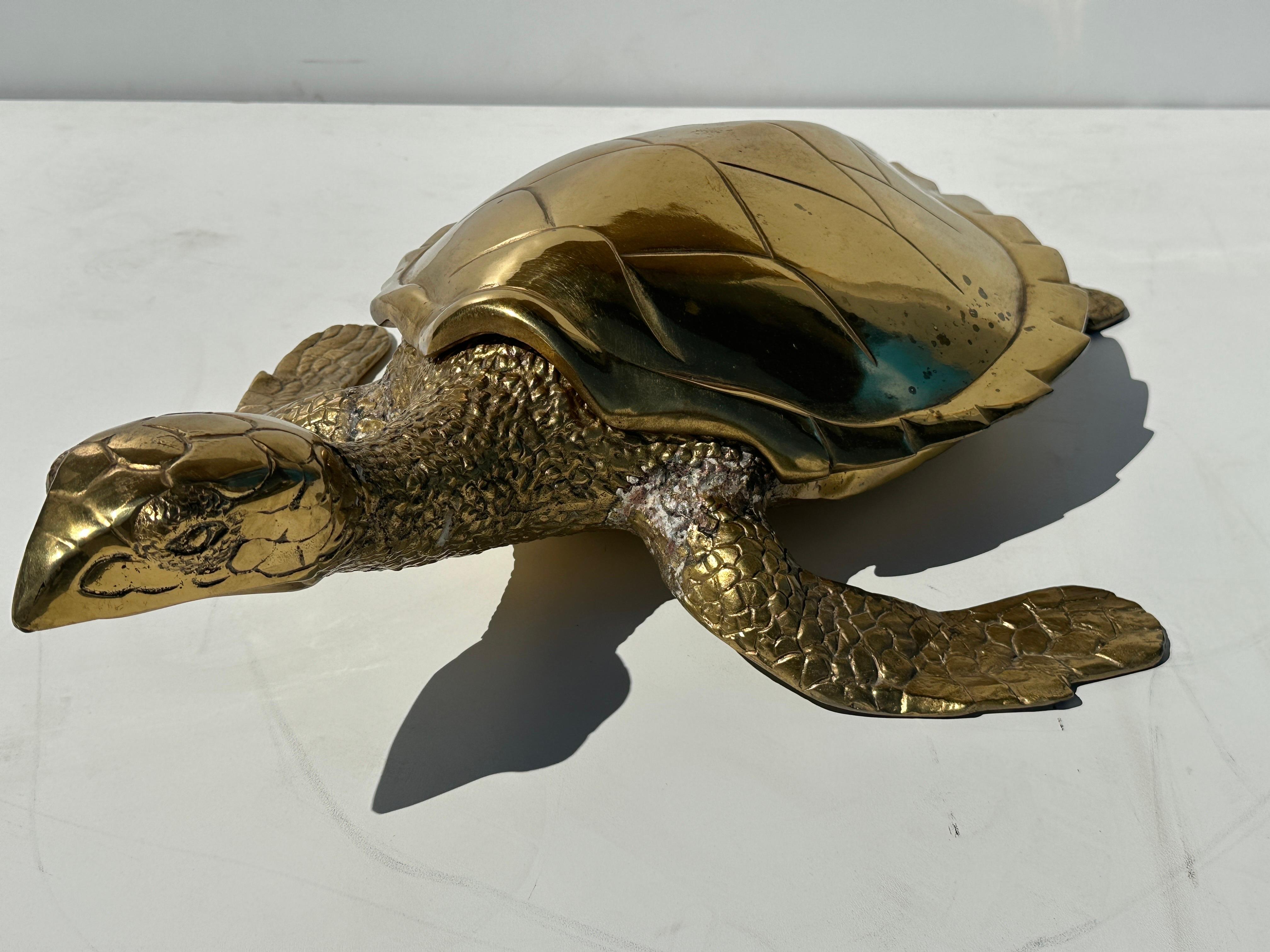 Large Brass Turtle Hawksbill Sculpture For Sale 7