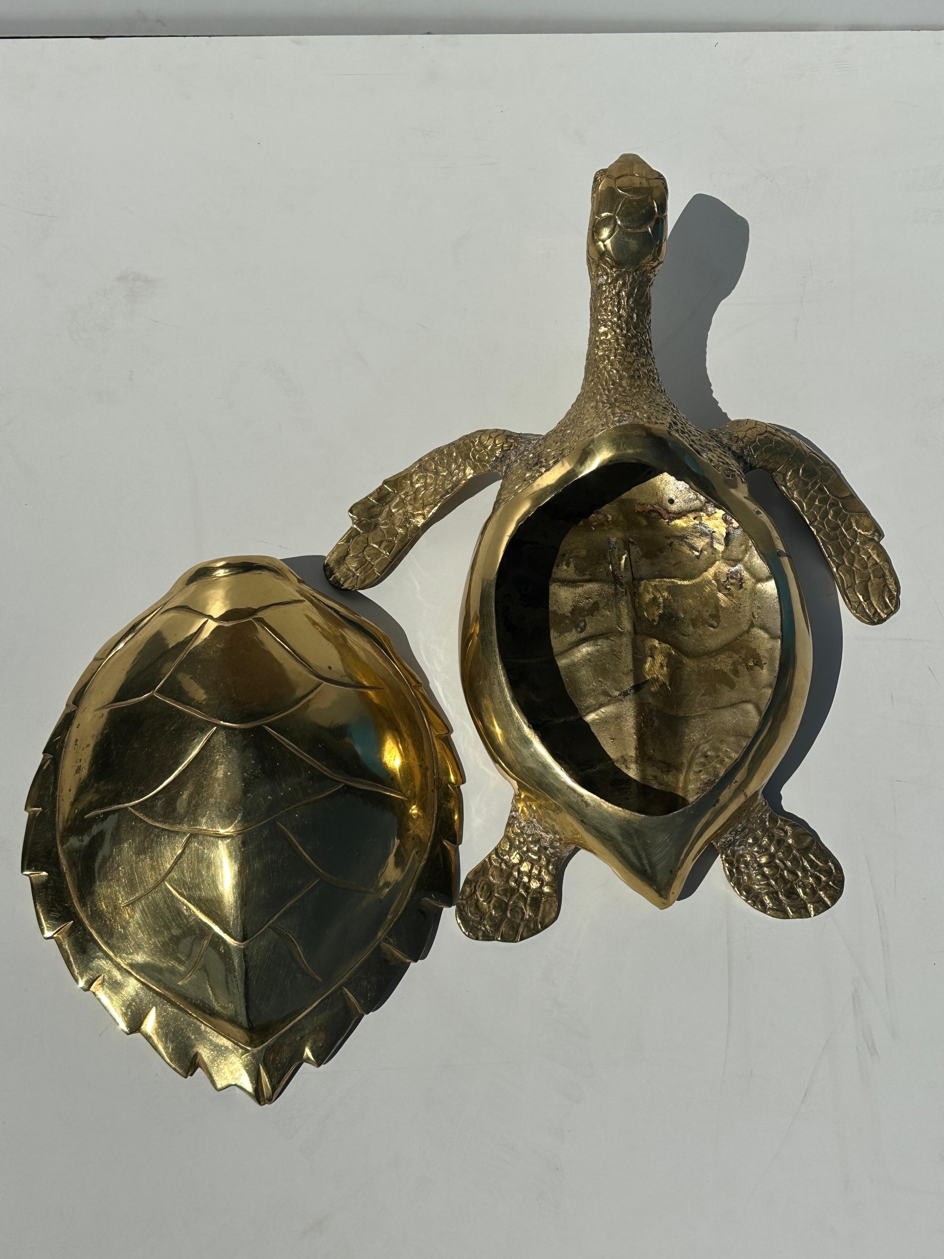 Hollywood Regency Large Brass Turtle Hawksbill Sculpture For Sale