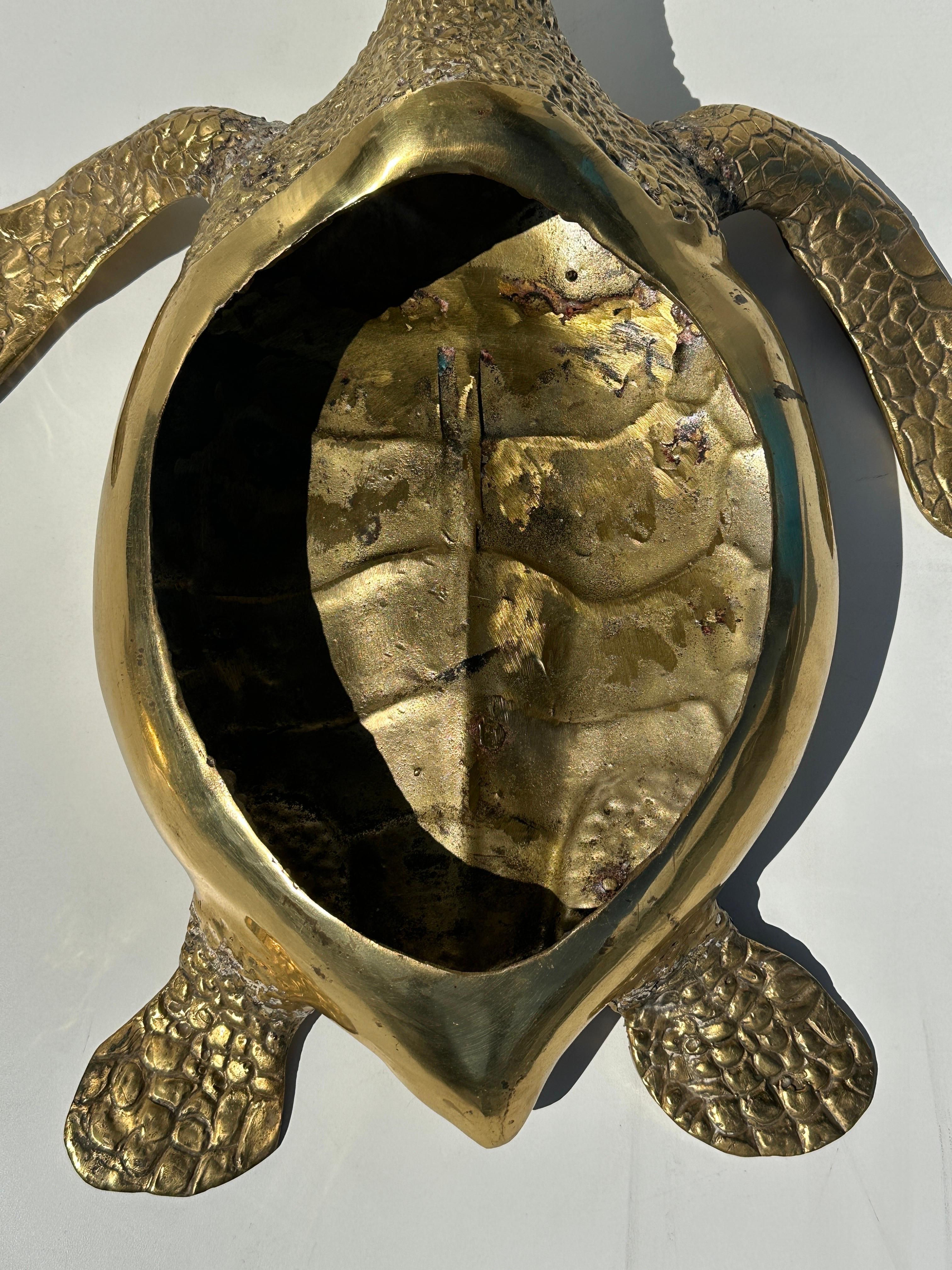 Korean Large Brass Turtle Hawksbill Sculpture For Sale