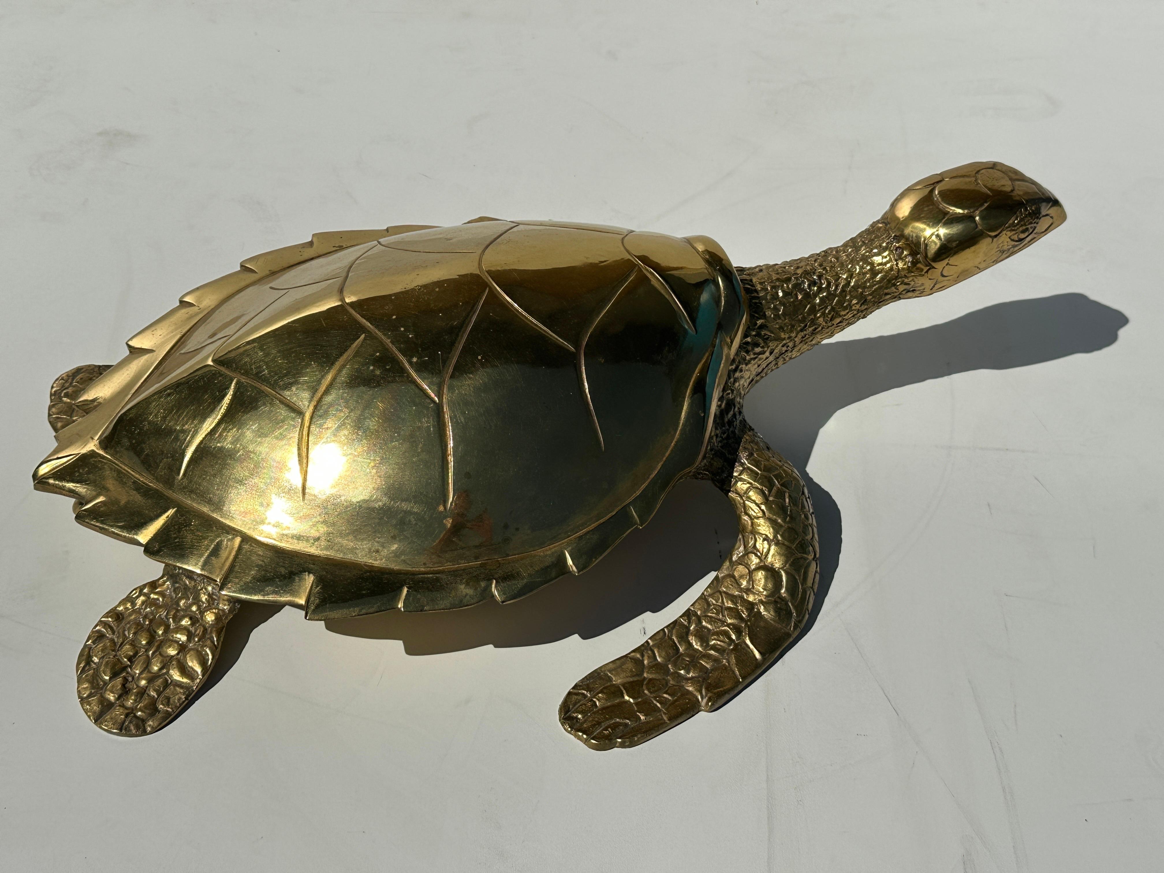 Late 20th Century Large Brass Turtle Hawksbill Sculpture For Sale