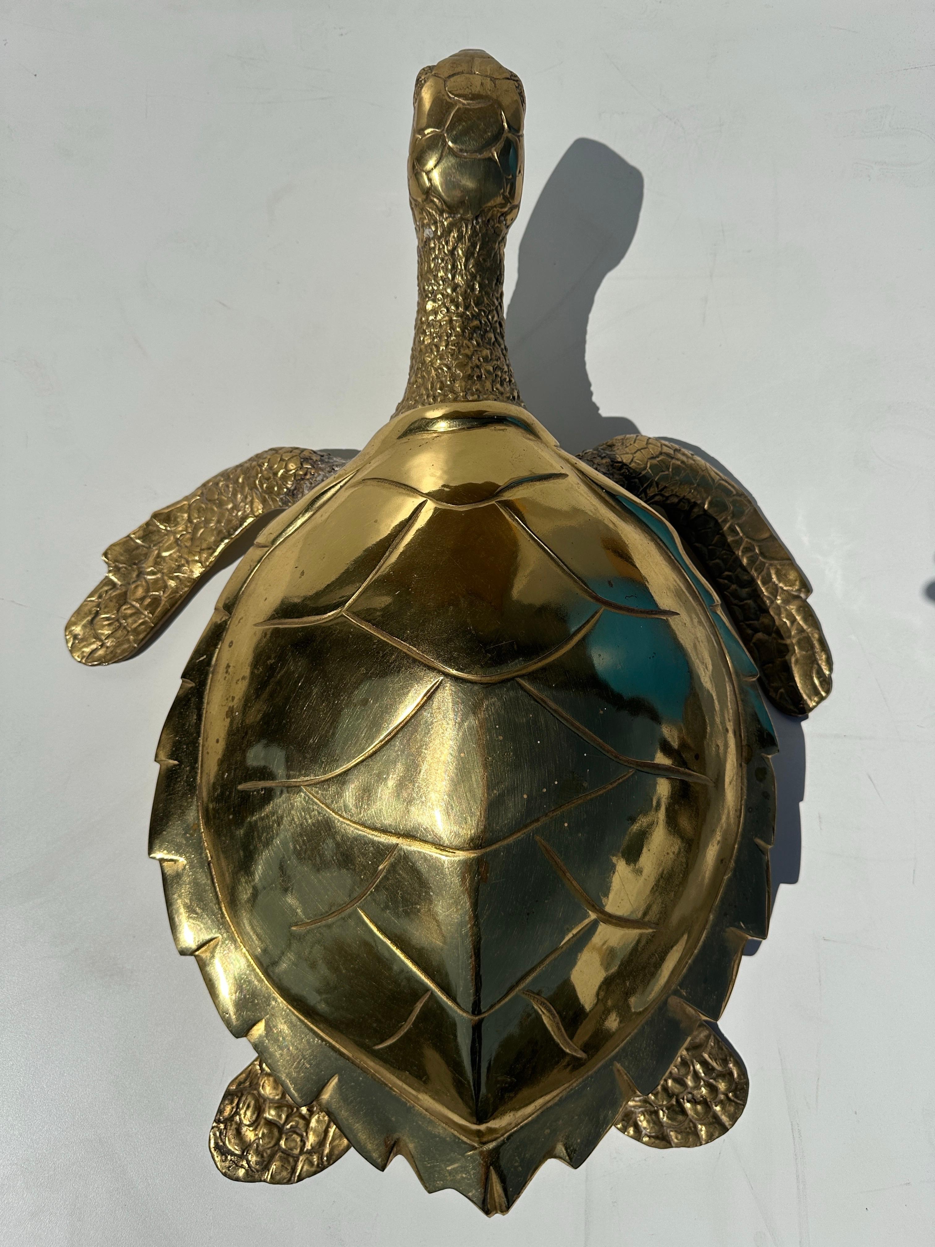Large Brass Turtle Hawksbill Sculpture For Sale 1