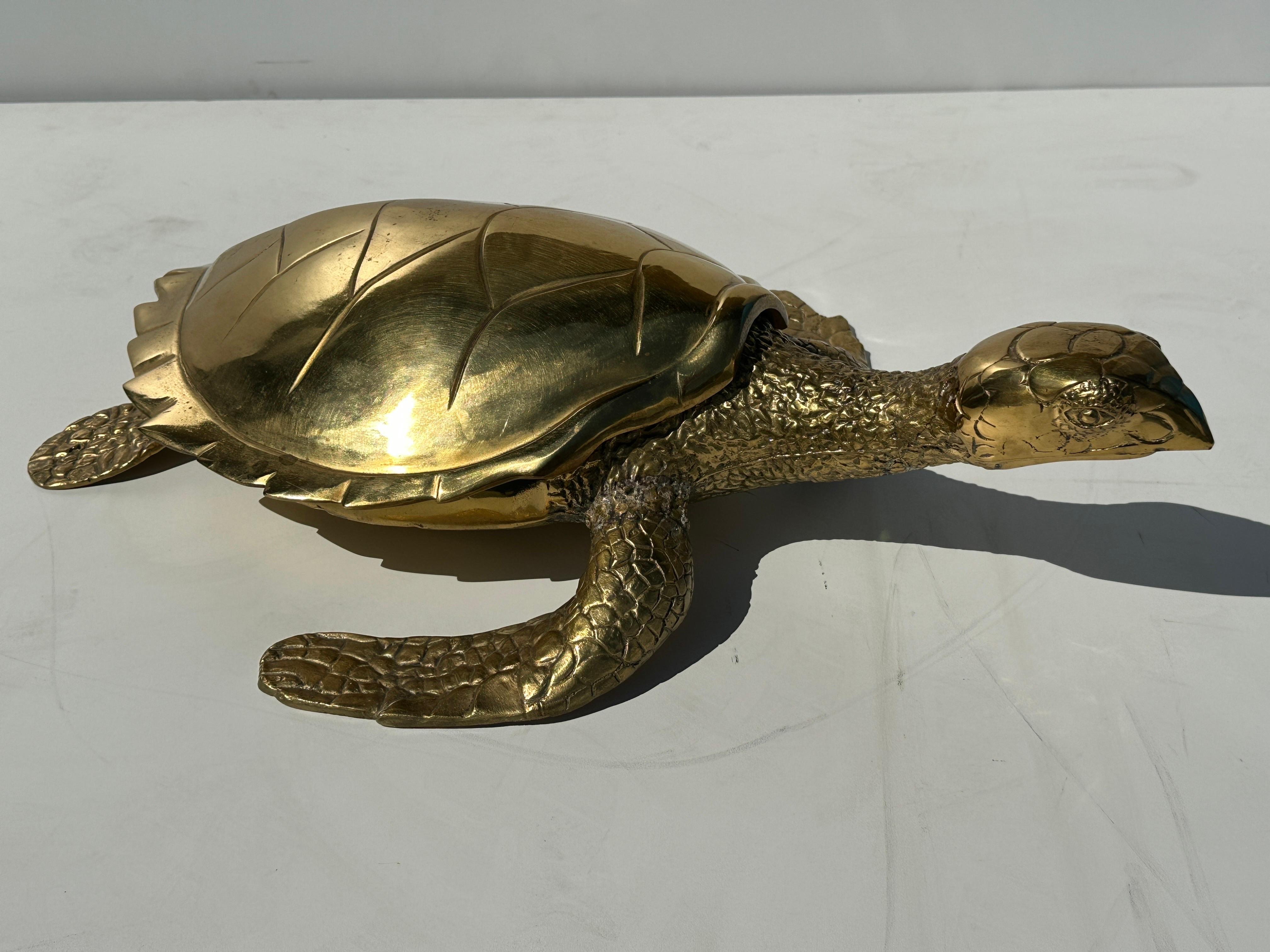 Large Brass Turtle Hawksbill Sculpture For Sale 3