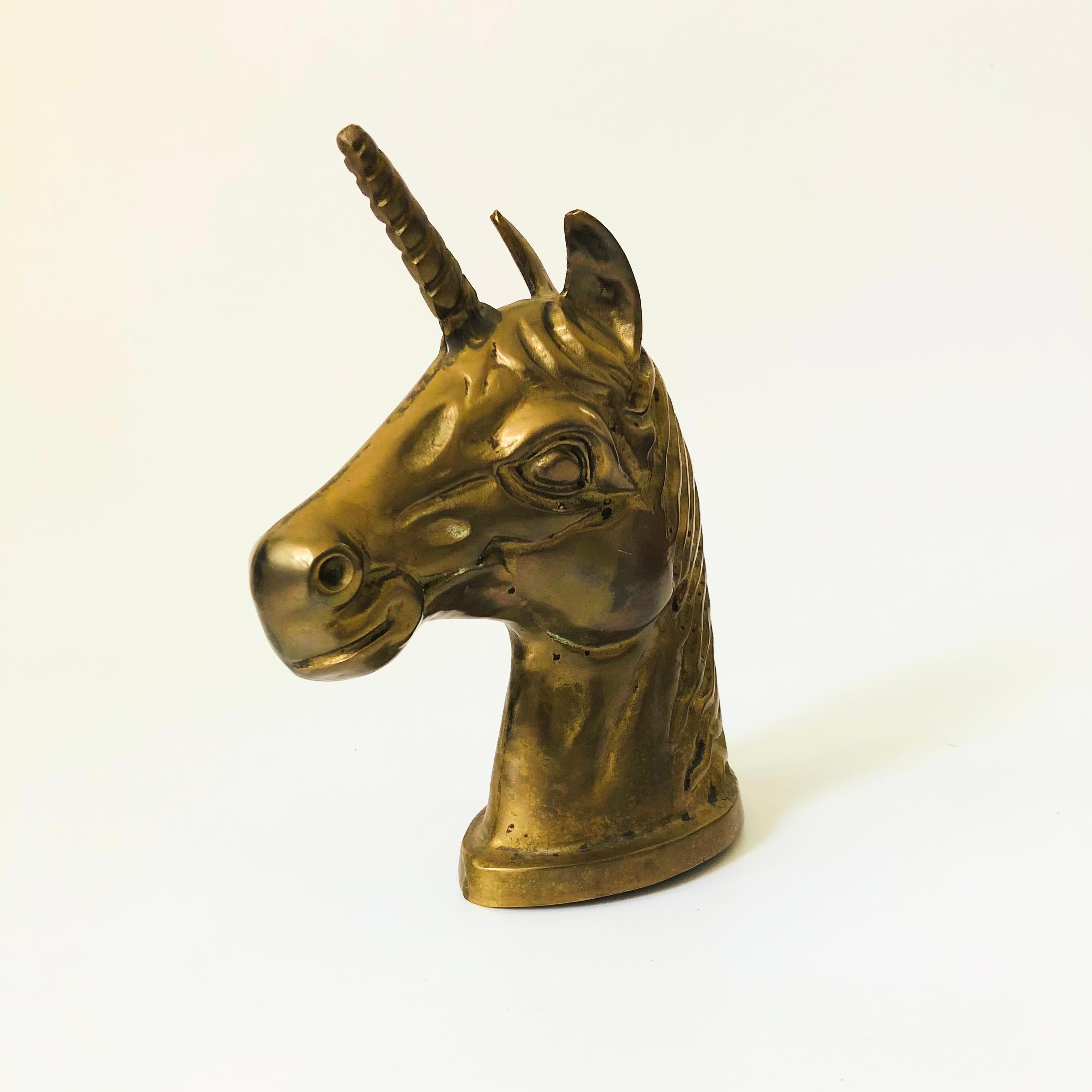 Hollywood Regency Large Brass Unicorn Head For Sale