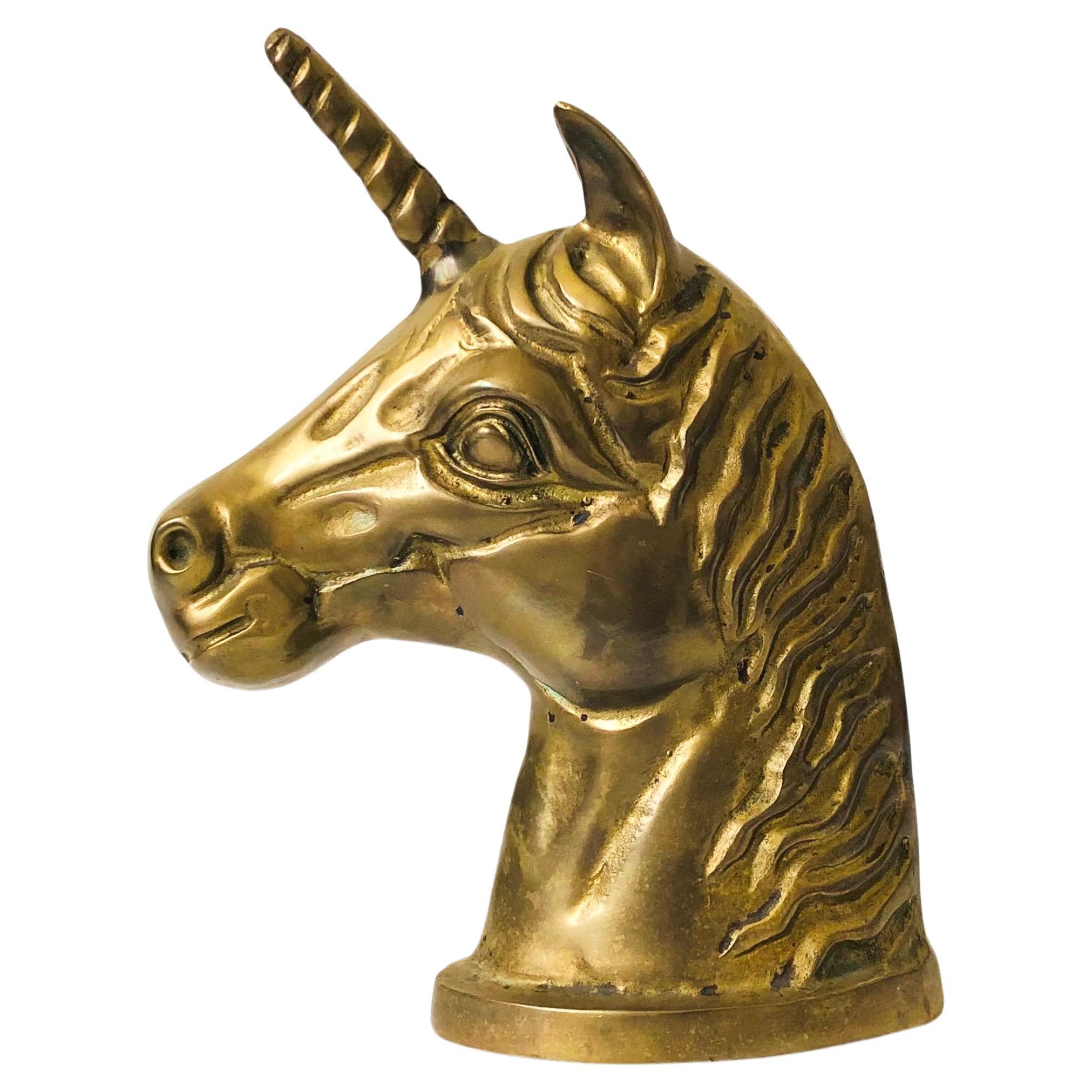 Large Brass Unicorn Head For Sale