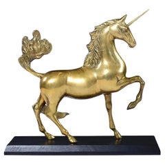 Grande sculpture de licorne en laiton sur socle en Wood Wood noir
