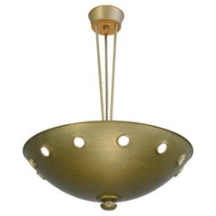 Antique Large Brass Uplighter Pendant Light, circa 1920s