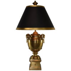 Large Brass Urn Form Rams Head Table Lamp by Chapman