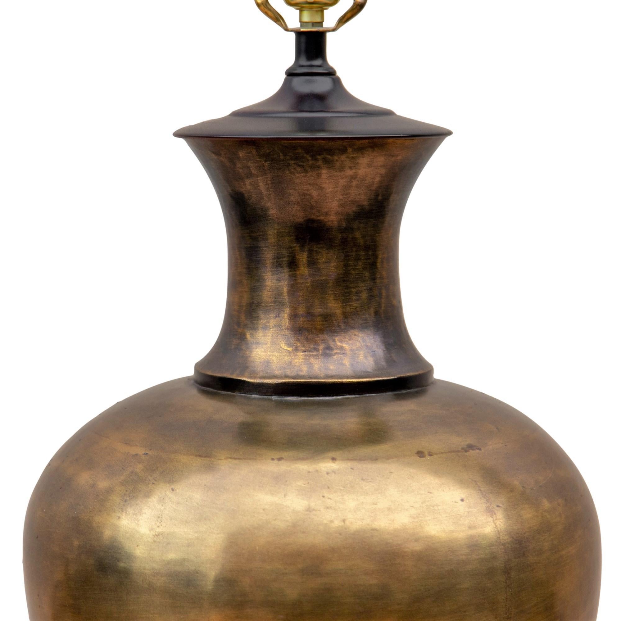 Hollywood Regency Large Brass Urn Lamp with Black Shade by Tyndale