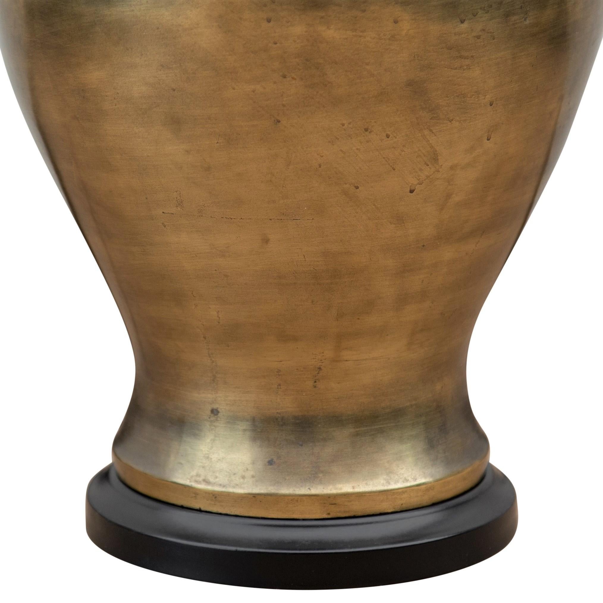 Large Brass Urn Lamp with Black Shade by Tyndale In Good Condition In Baltimore, MD