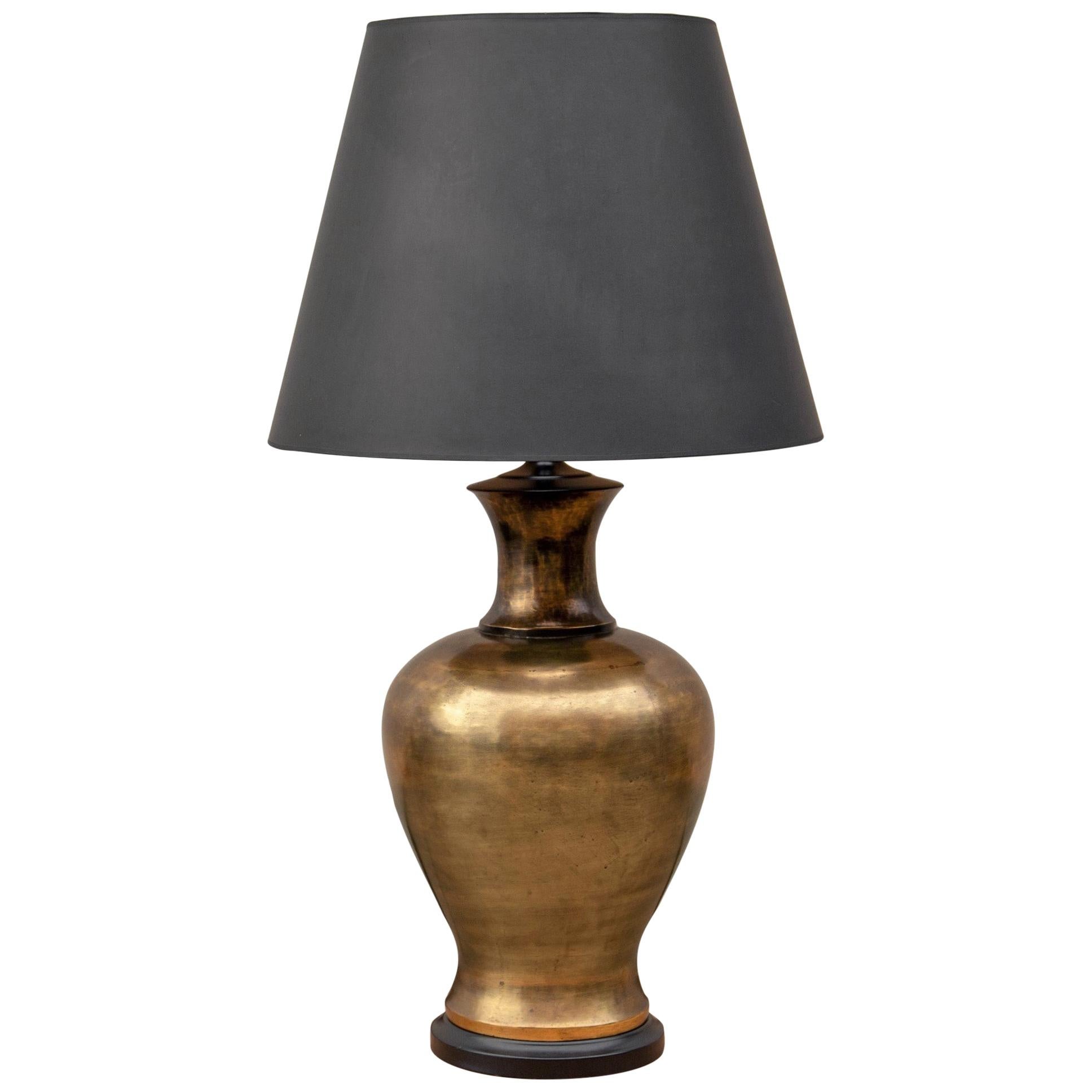 Large Brass Urn Lamp with Black Shade by Tyndale
