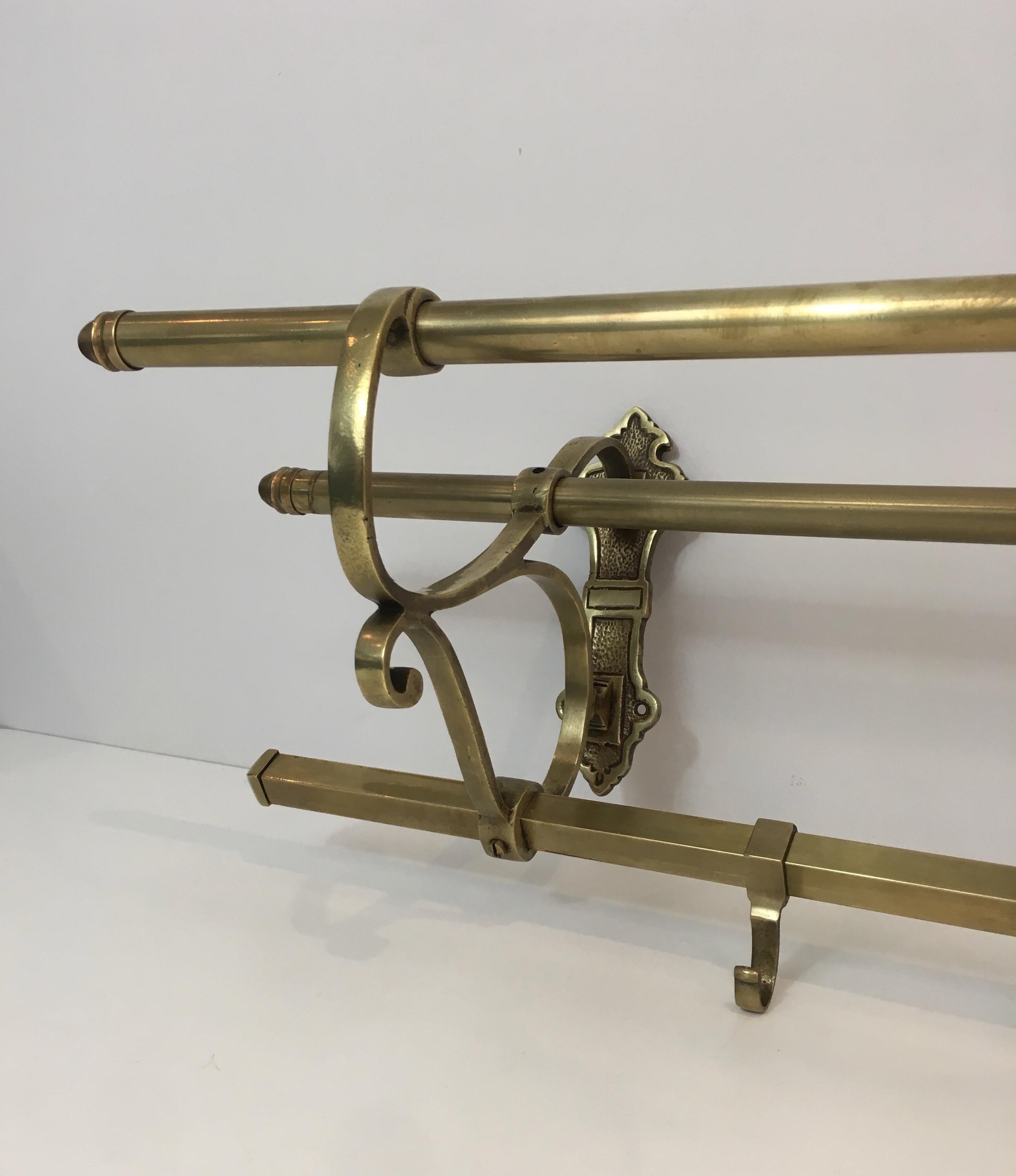 Arts and Crafts Large Brass Wall Coat Hanger, French, circa 1900