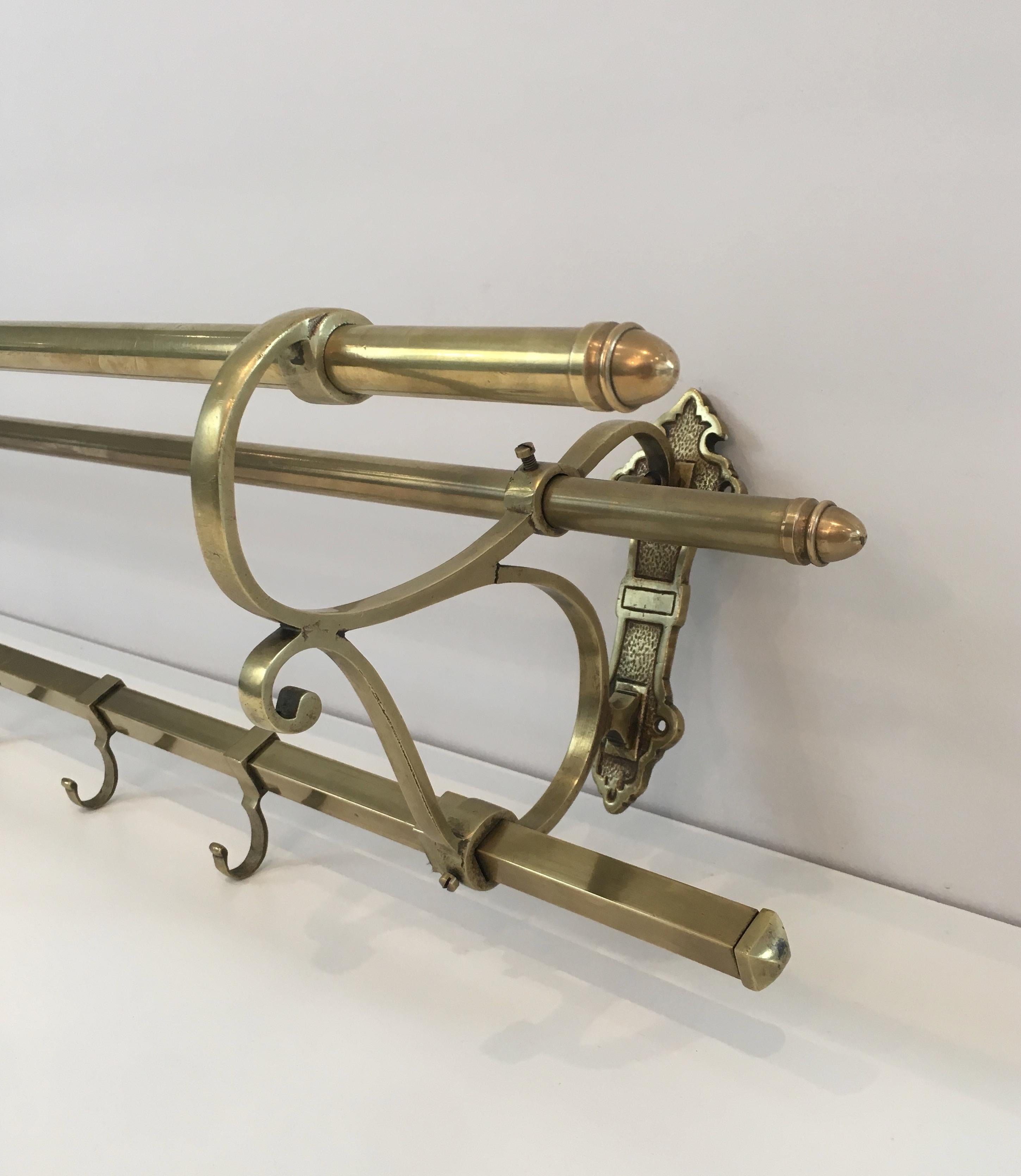 Early 20th Century Large Brass Wall Coat Hanger, French, circa 1900
