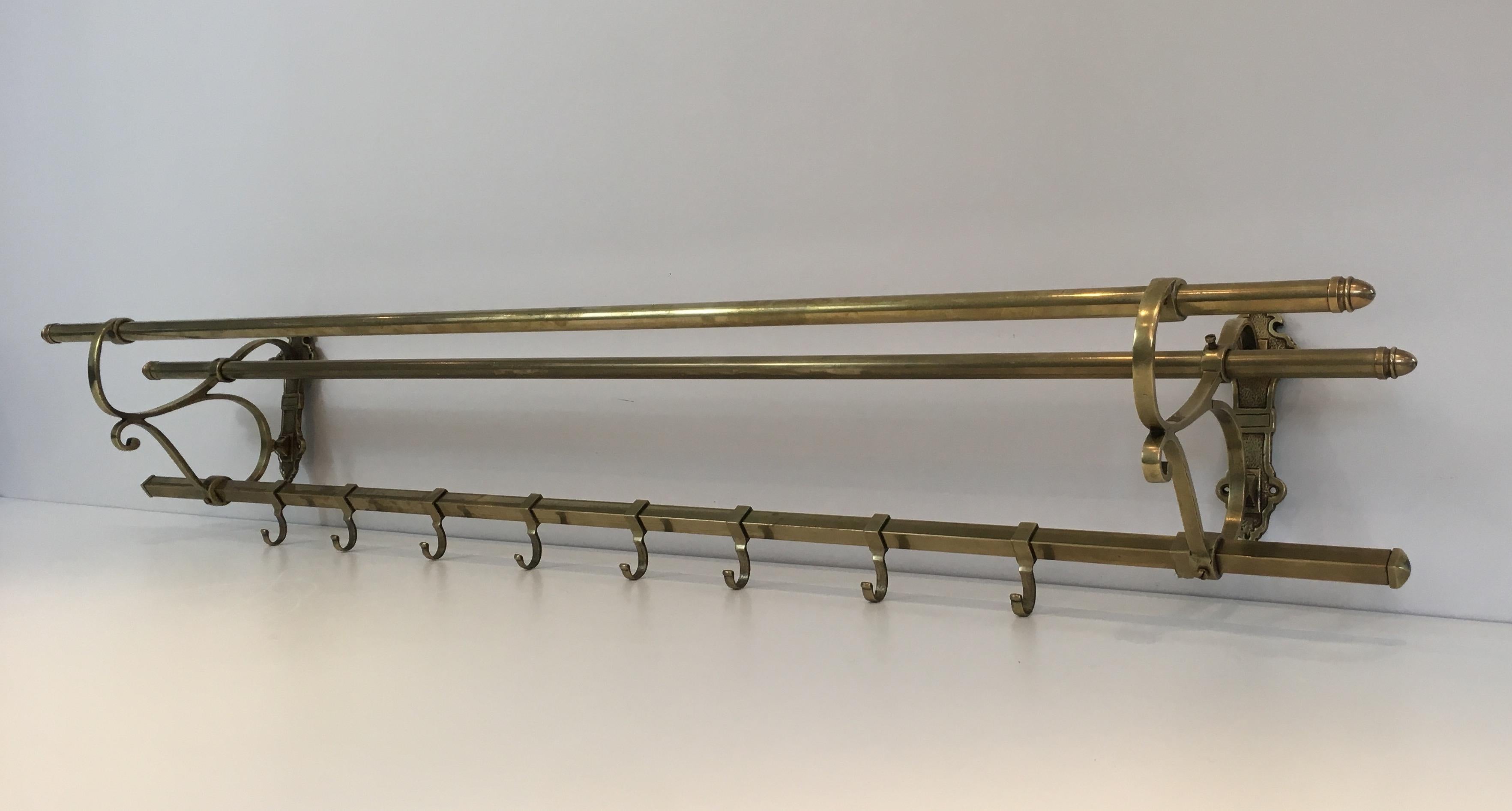 Large Brass Wall Coat Hanger, French, circa 1900 4