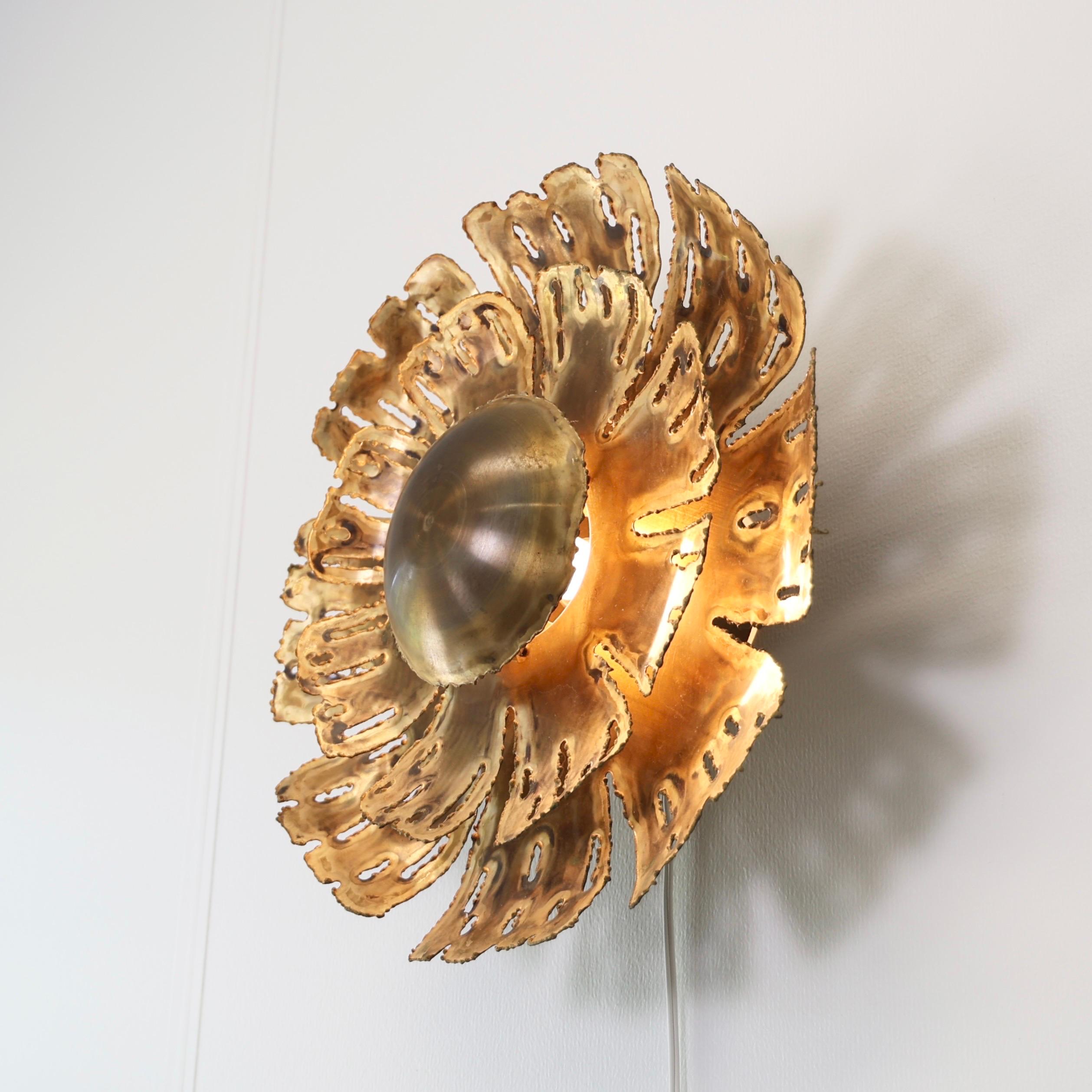 Metal Large Brass Wall Lamp by Svend Aage Holm Sorensen, 1960s, Denmark For Sale