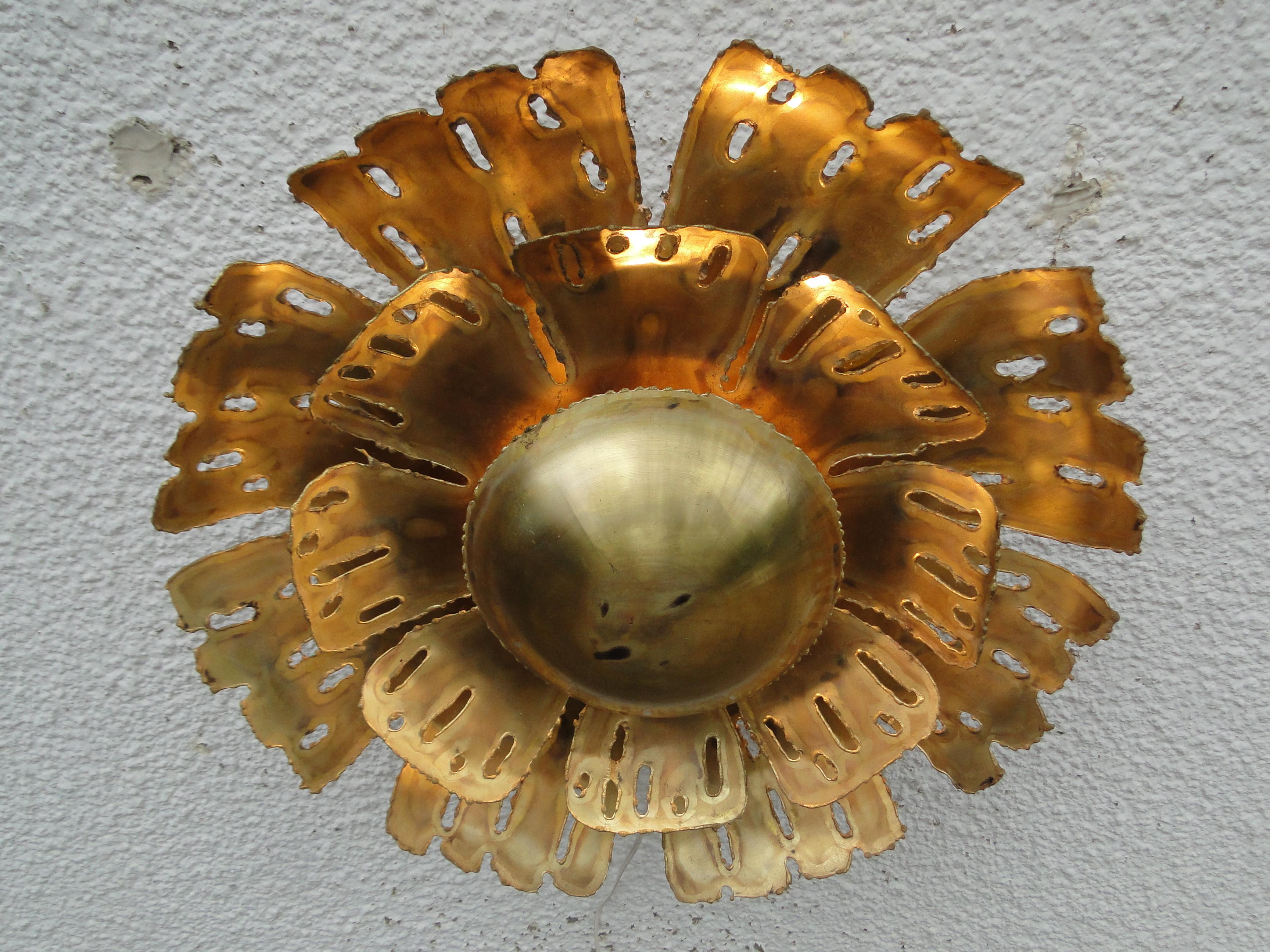 Large Brass Wall Lamp by Svend Aage Holm Sorensen 1960 Denmark For Sale 3