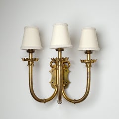 Large Brass Wall Light, 1940s