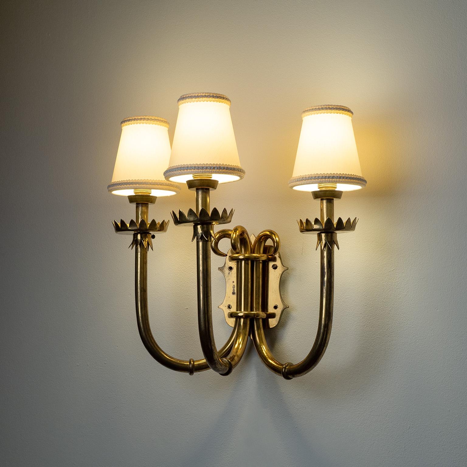 Art Deco Large Brass Wall Light, 1940s