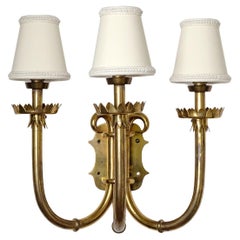 Large Brass Wall Light, 1940s