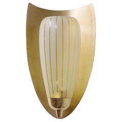Large Brass Wall Light, 1940s, Striped Glass