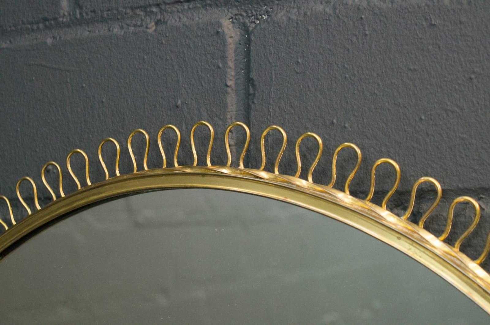 Swedish Large Brass Wall Mirror by Josef Frank Mirror for Svenskt Tenn, Sweden, 1950s