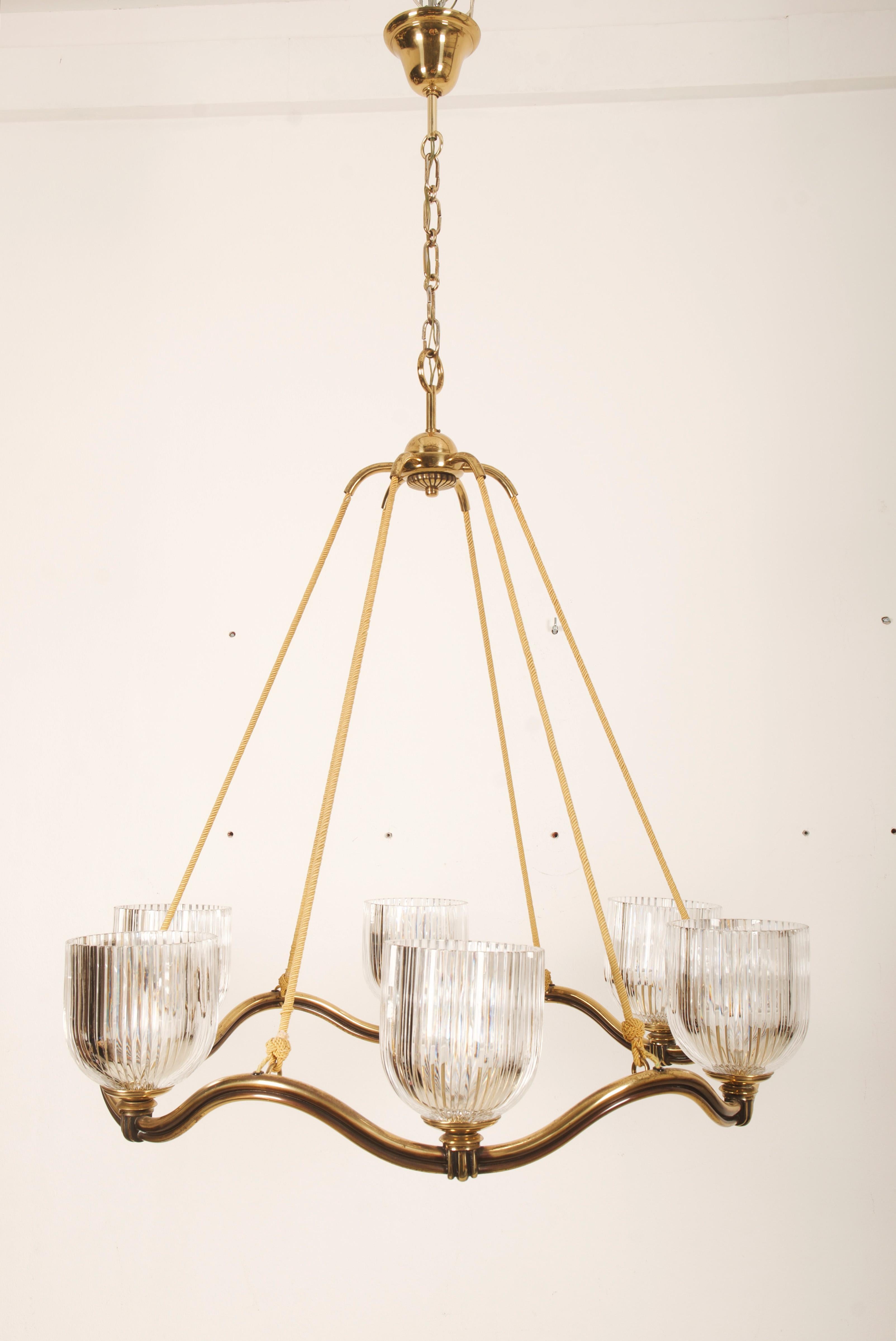 Large Brass Wave-Ring Chandelier by Hugo Gorge  For Sale 4