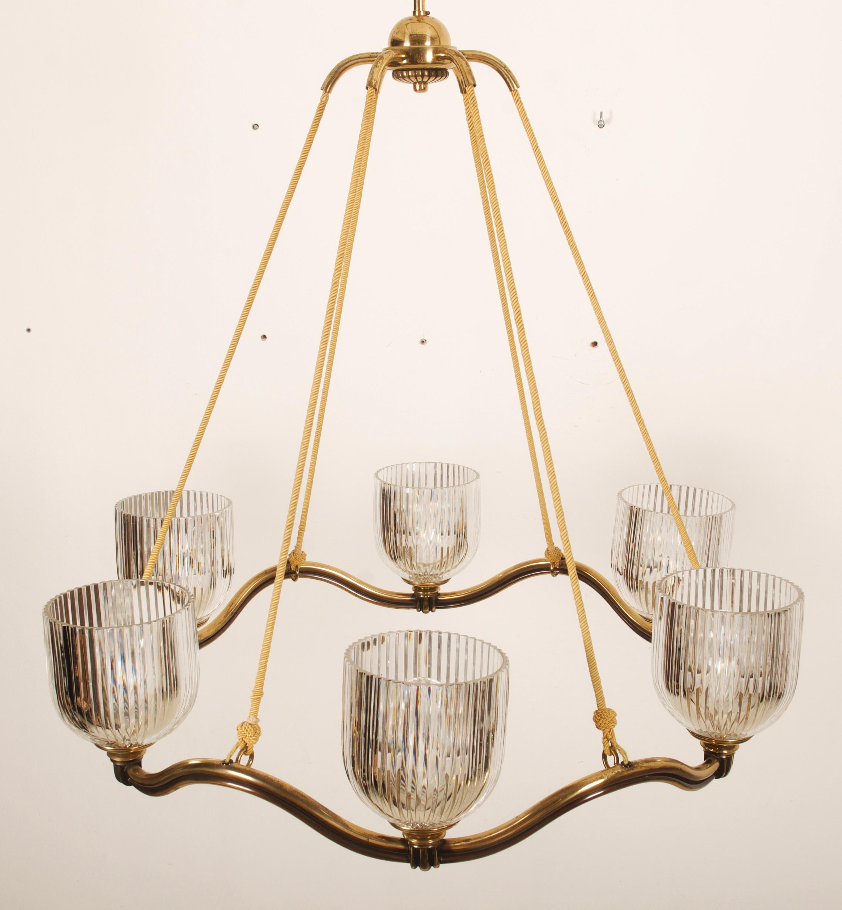 Large Brass Wave-Ring Chandelier by Hugo Gorge  For Sale 6