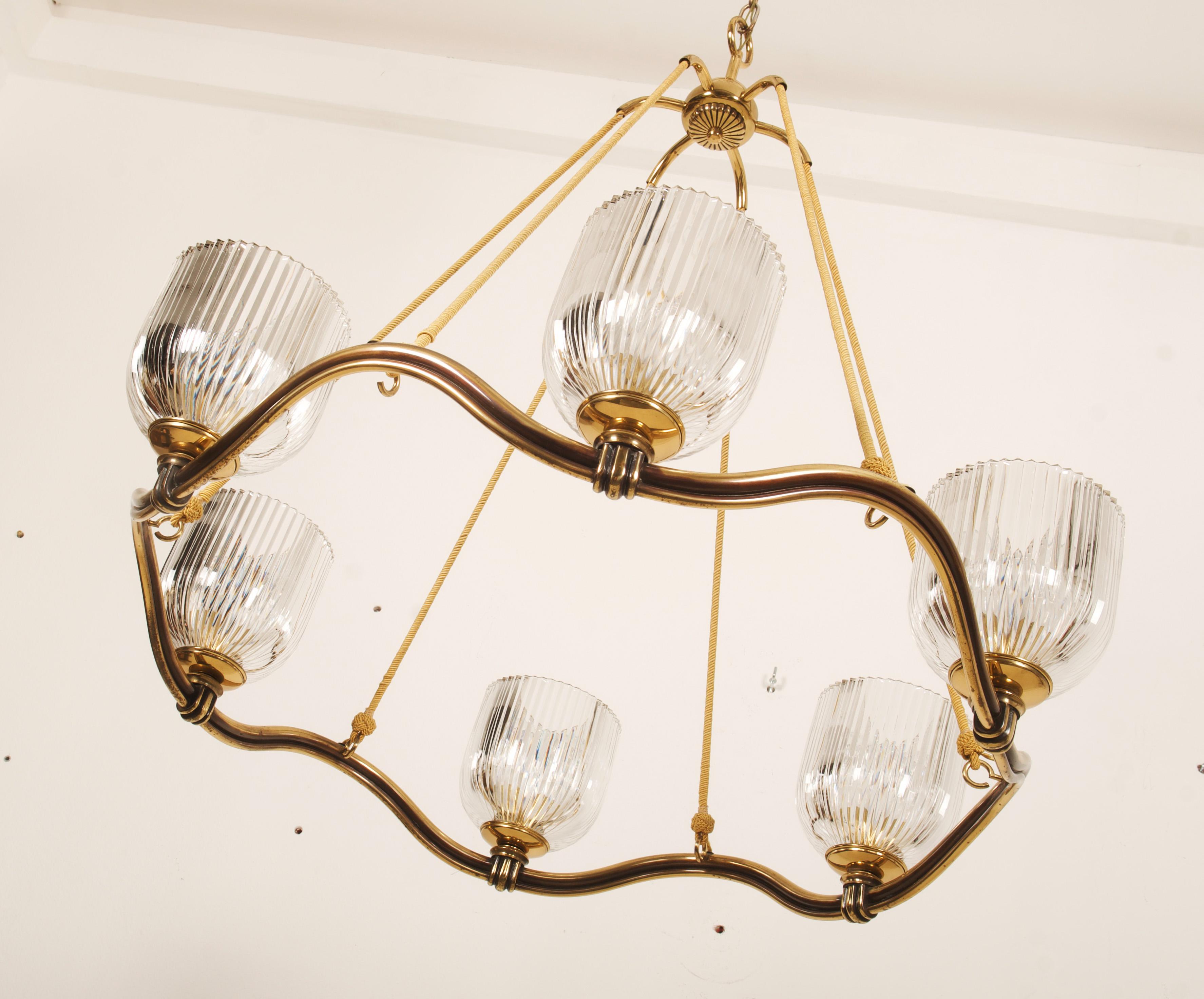 Large Brass Wave-Ring Chandelier by Hugo Gorge  For Sale 8