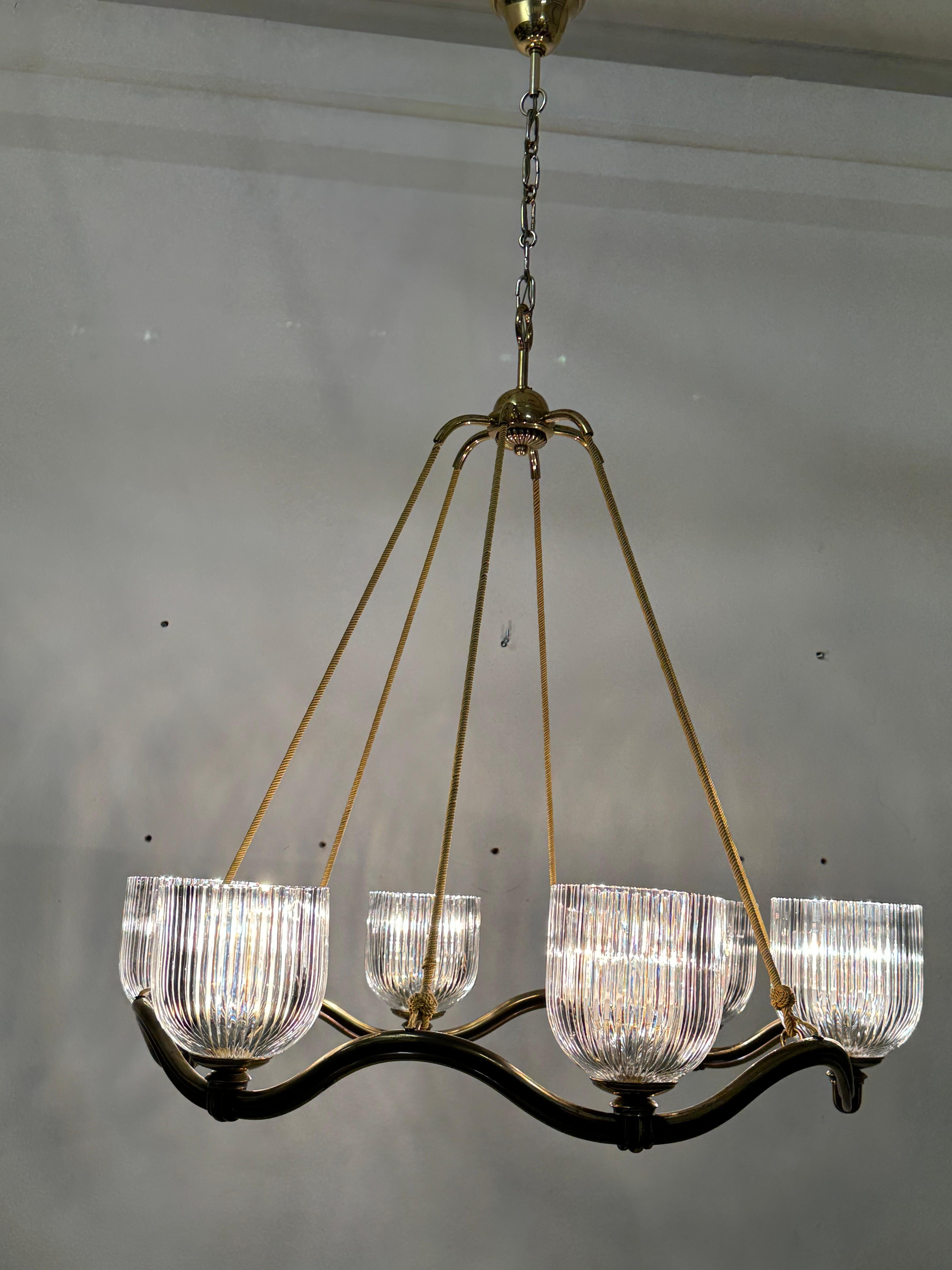 Large Brass Wave-Ring Chandelier by Hugo Gorge  For Sale 11