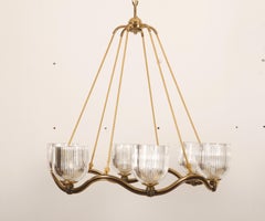 Large Brass Wave-Ring Chandelier by Hugo Gorge