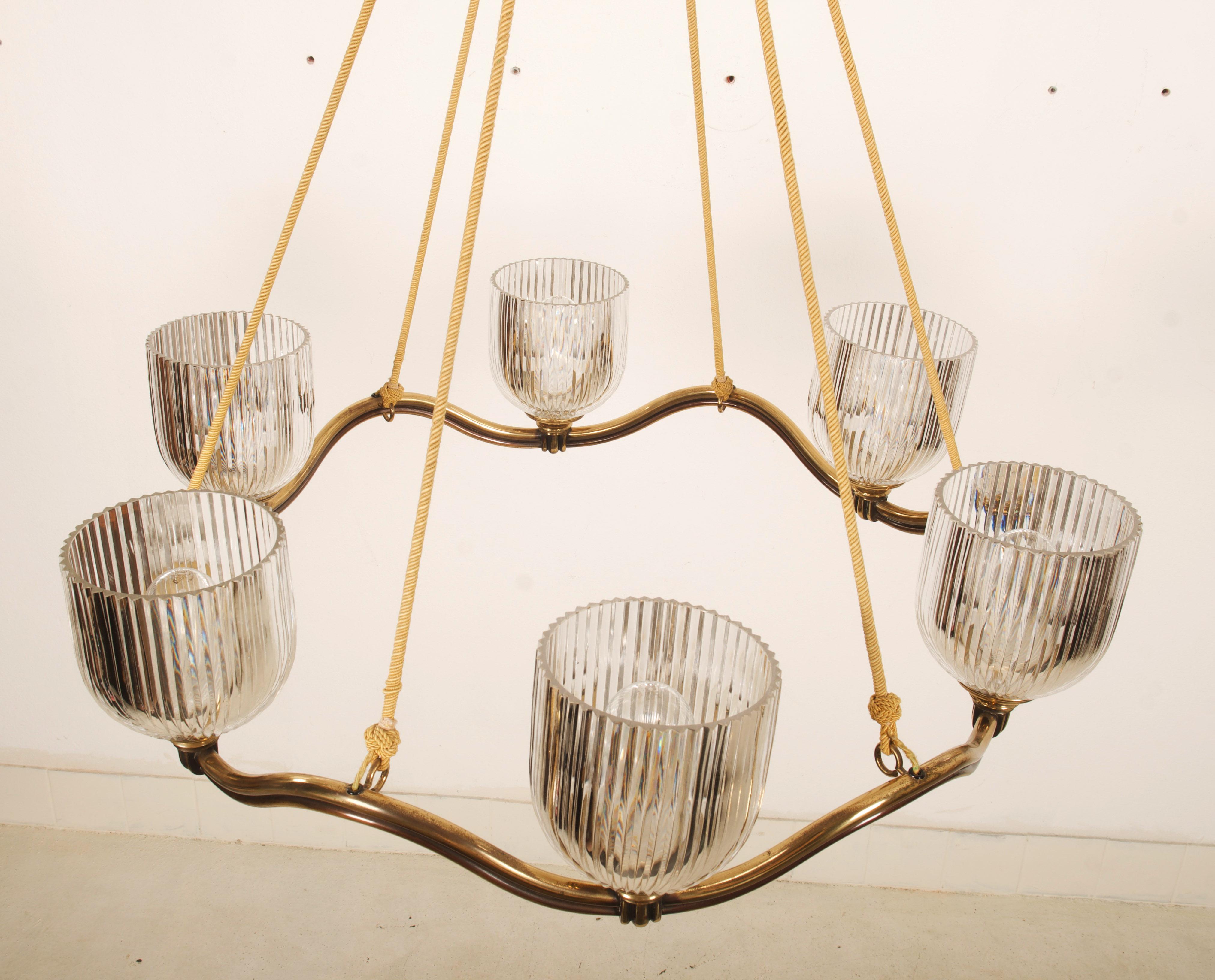 Large Brass Wave-Ring Chandelier by Hugo Gorge  For Sale 2