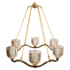 Used Large Brass Wave-Ring Chandelier by Hugo Gorge 