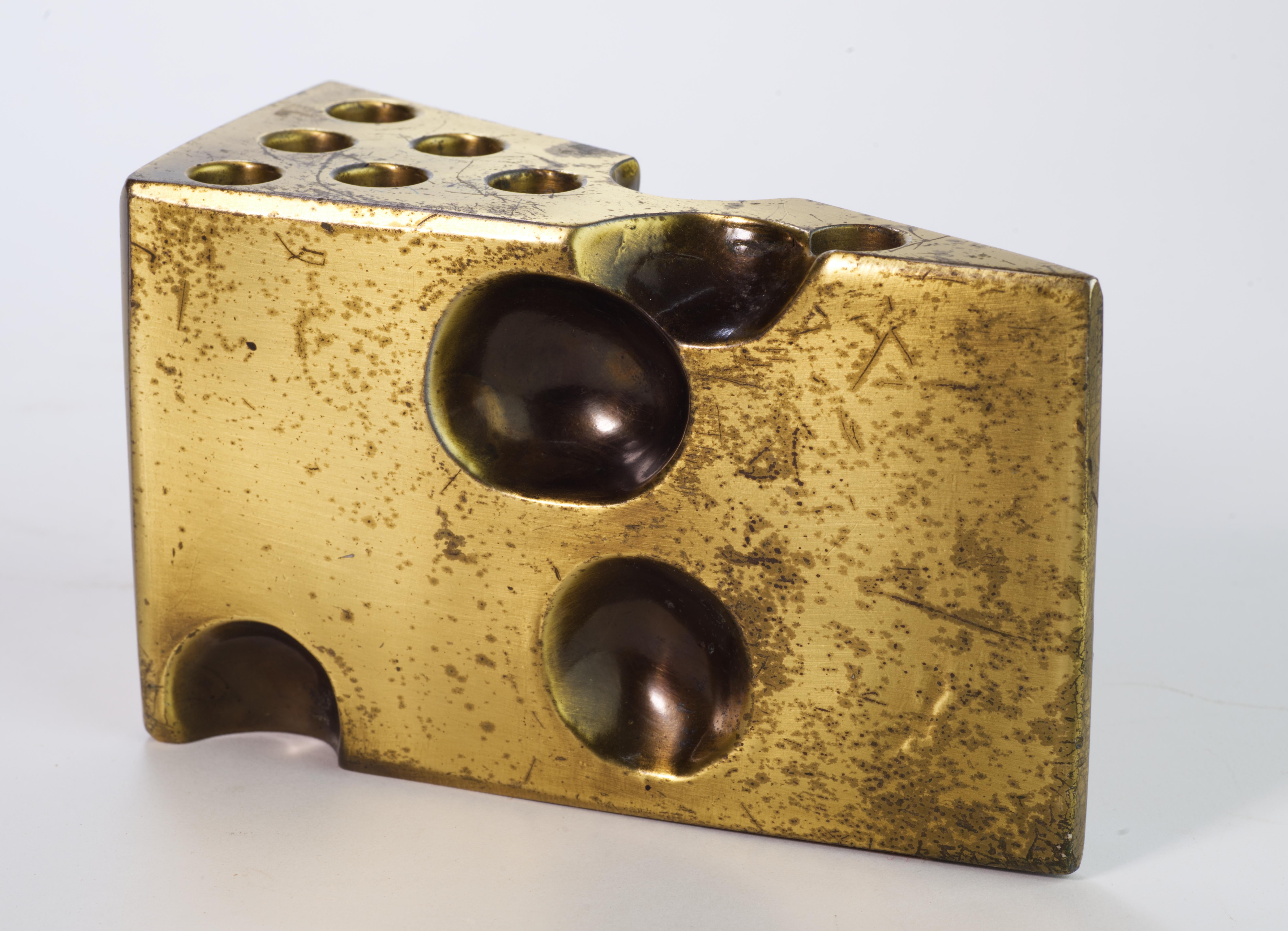 American Large Brass Wedge of Swiss Cheese Paperweight or Sculpture