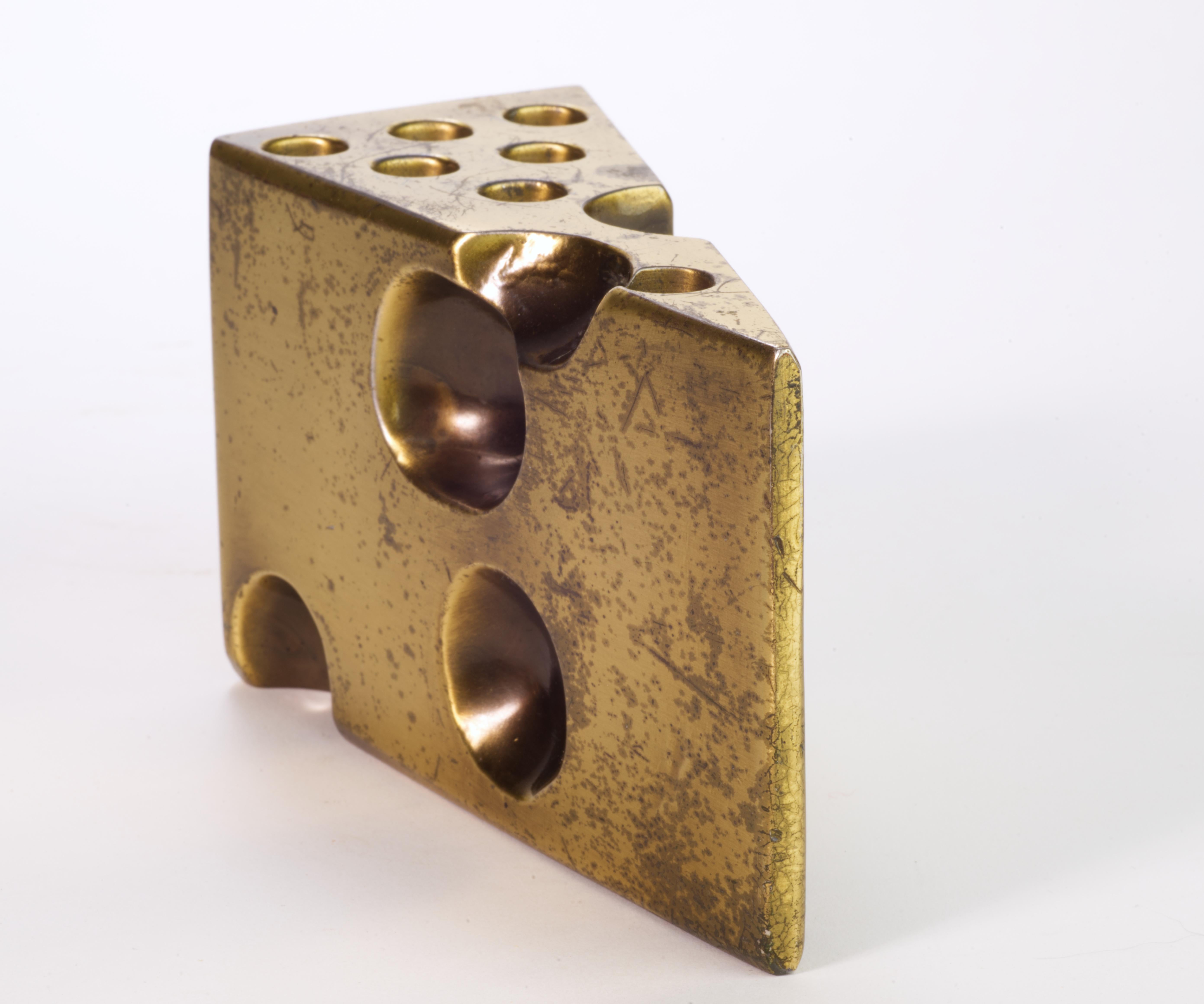 Cast Large Brass Wedge of Swiss Cheese Paperweight or Sculpture
