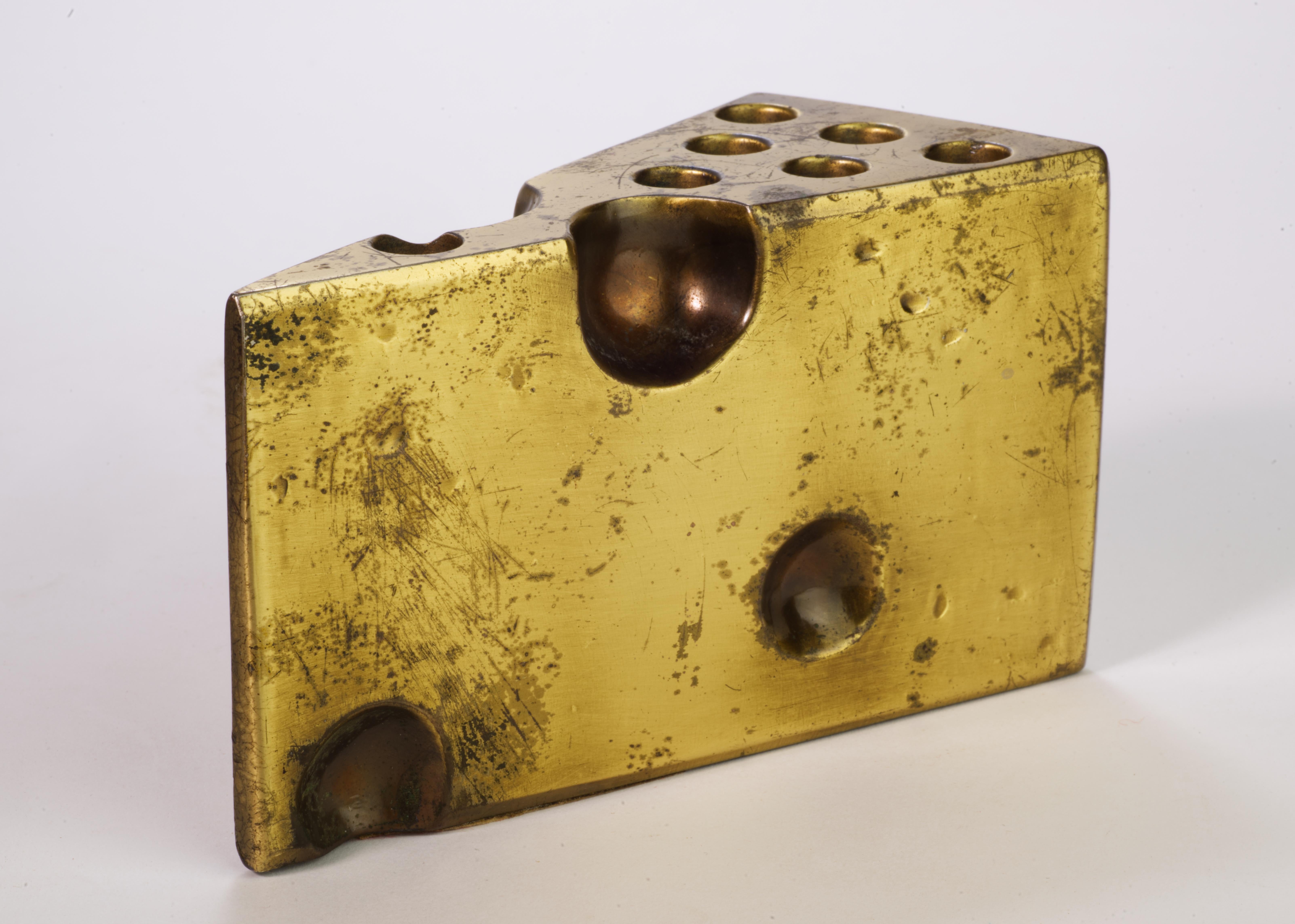 Large Brass Wedge of Swiss Cheese Paperweight or Sculpture In Fair Condition In Clifton Springs, NY