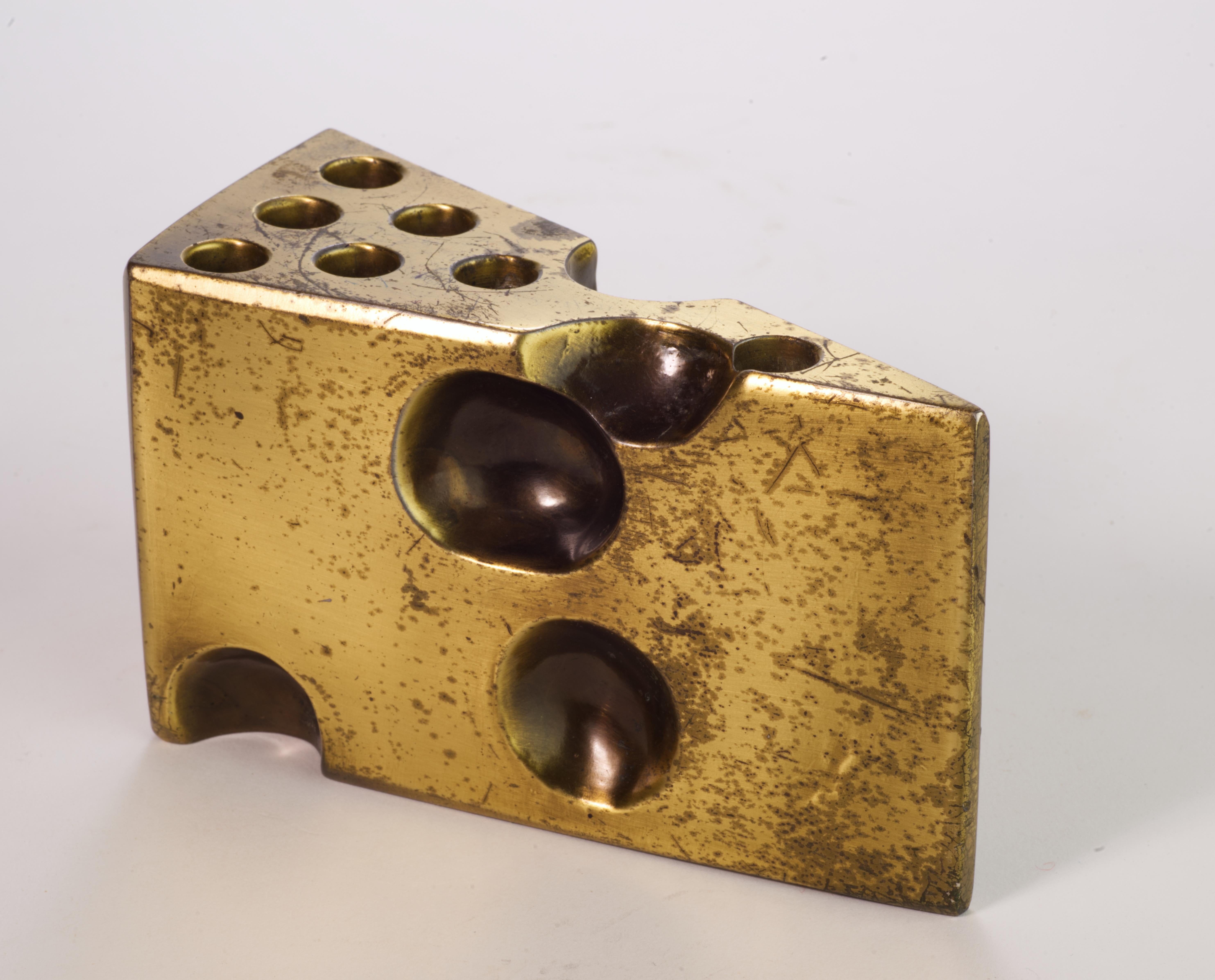 Large Brass Wedge of Swiss Cheese Paperweight or Sculpture 1