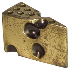 Large Brass Wedge of Swiss Cheese Paperweight or Sculpture