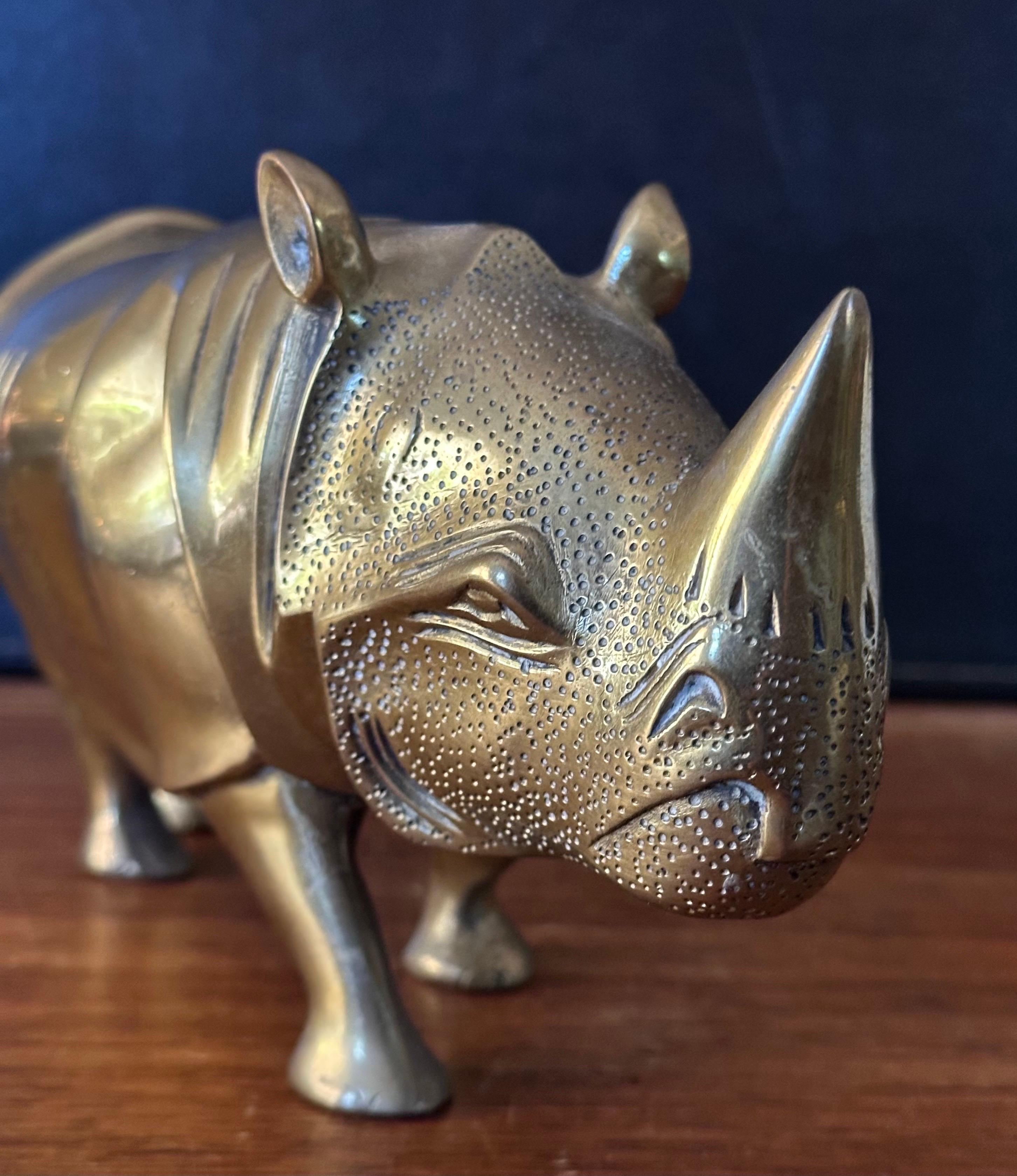 Large Brass White Rhino / Rhinoceros Sculpture 7