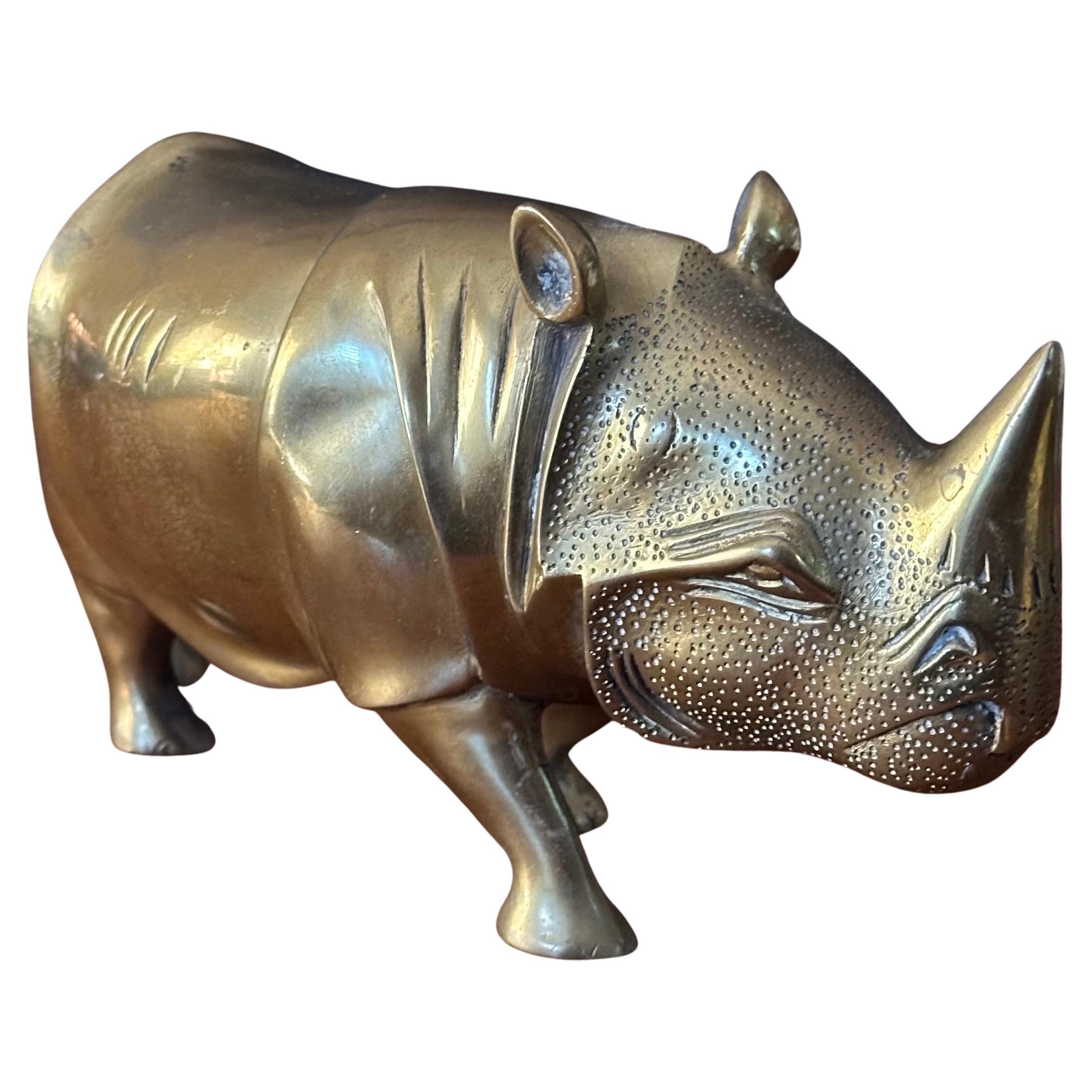 Mid-Century Modern Large Brass White Rhino / Rhinoceros Sculpture