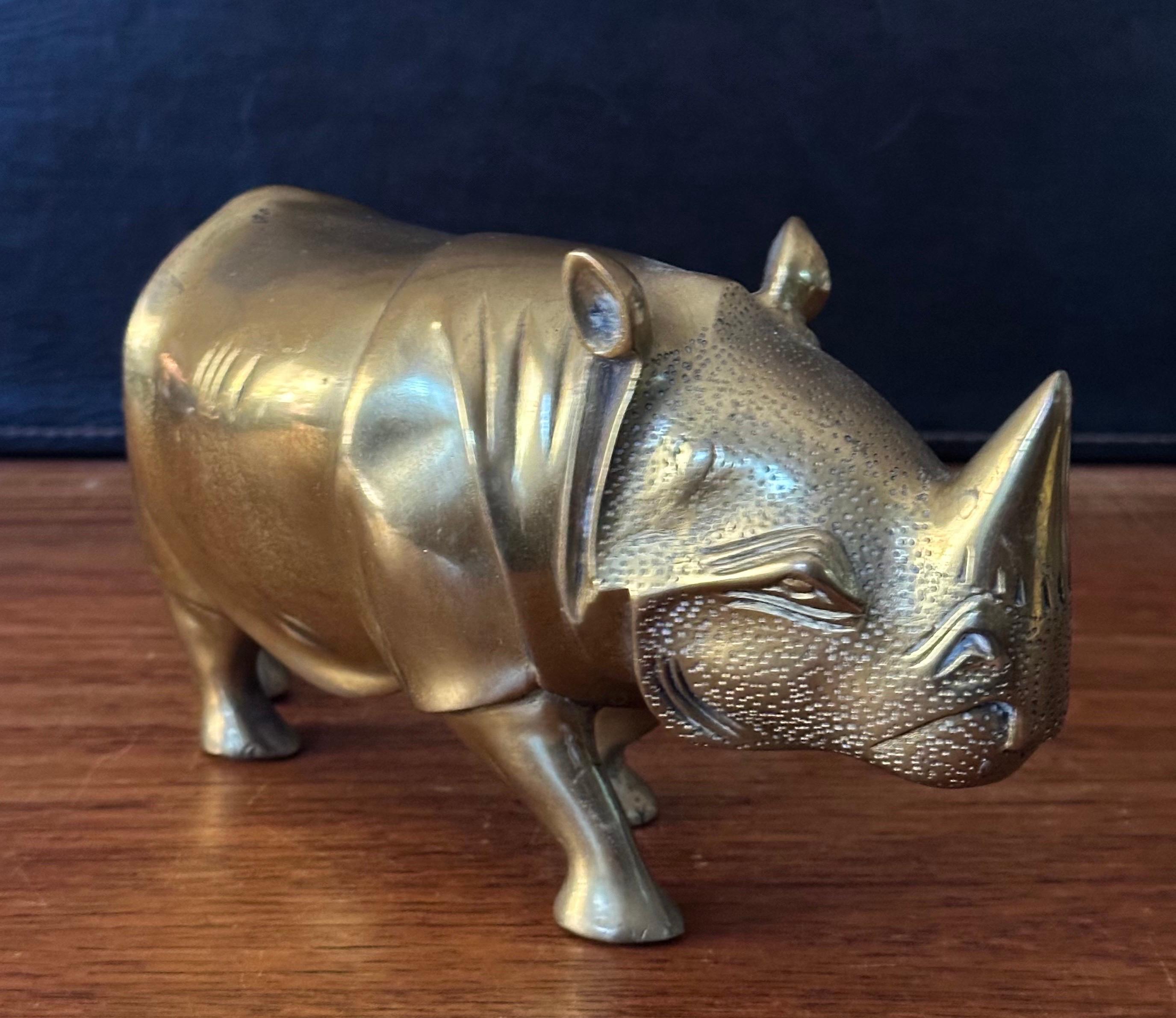 American Large Brass White Rhino / Rhinoceros Sculpture