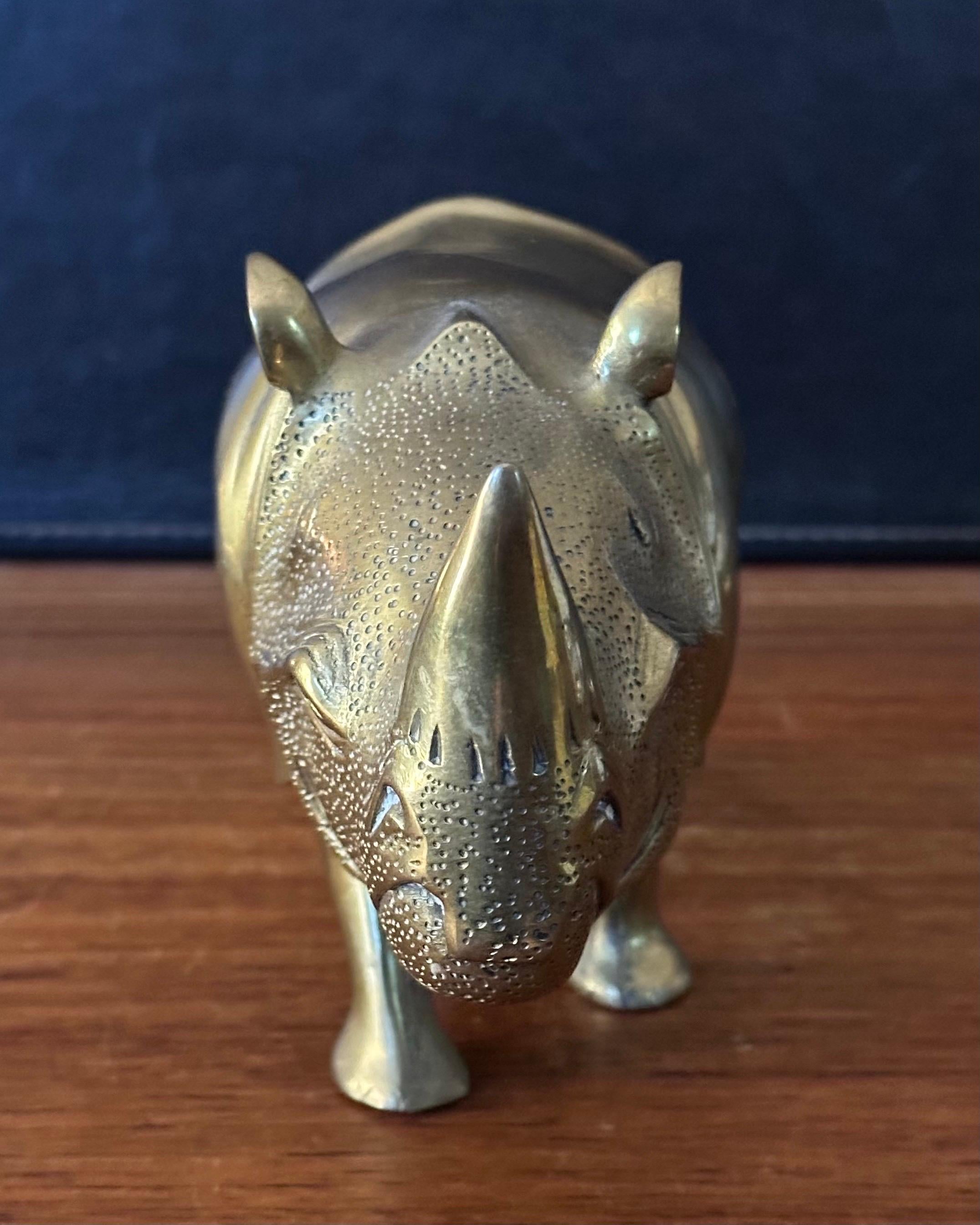 Large Brass White Rhino / Rhinoceros Sculpture In Good Condition In San Diego, CA