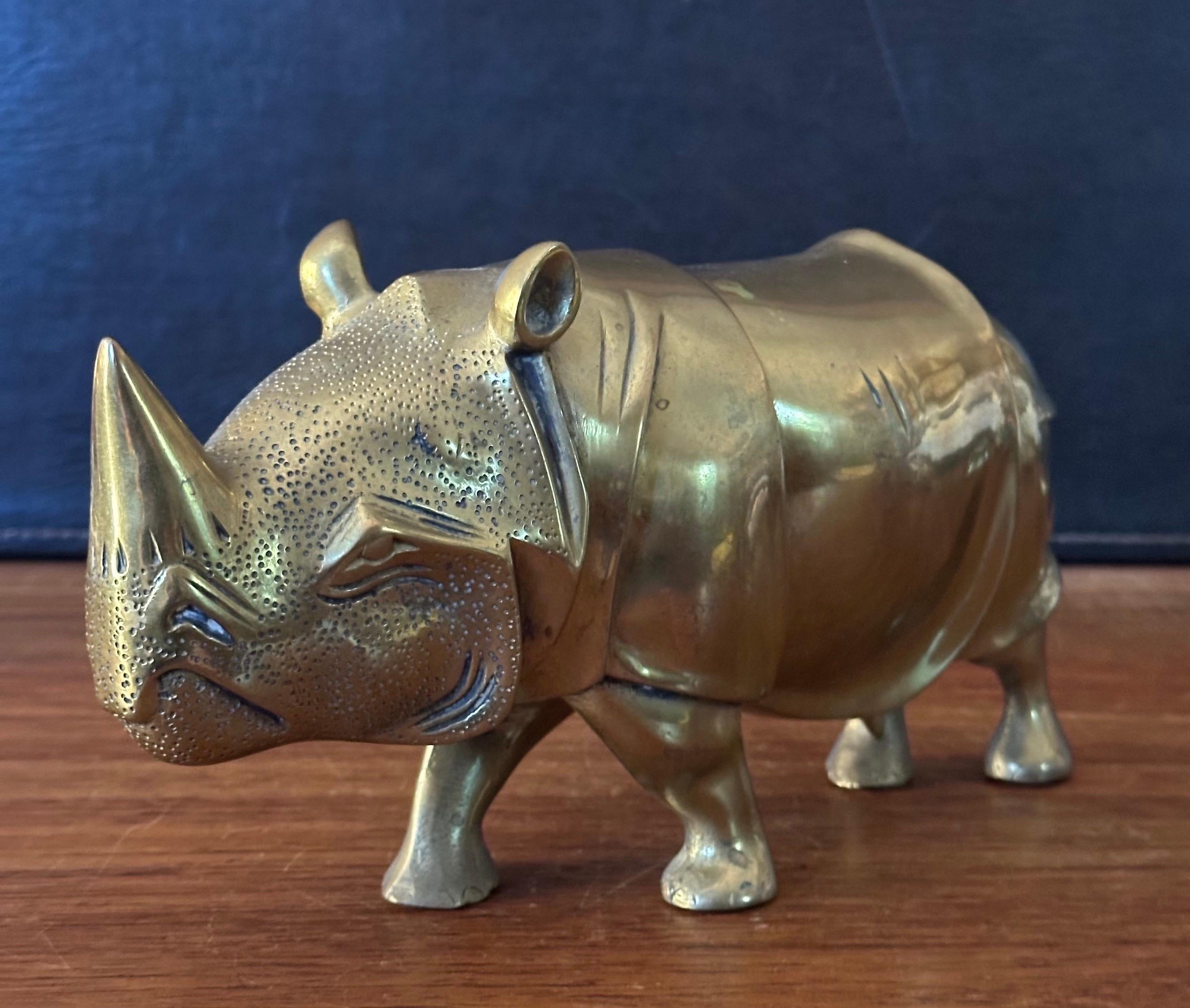 20th Century Large Brass White Rhino / Rhinoceros Sculpture