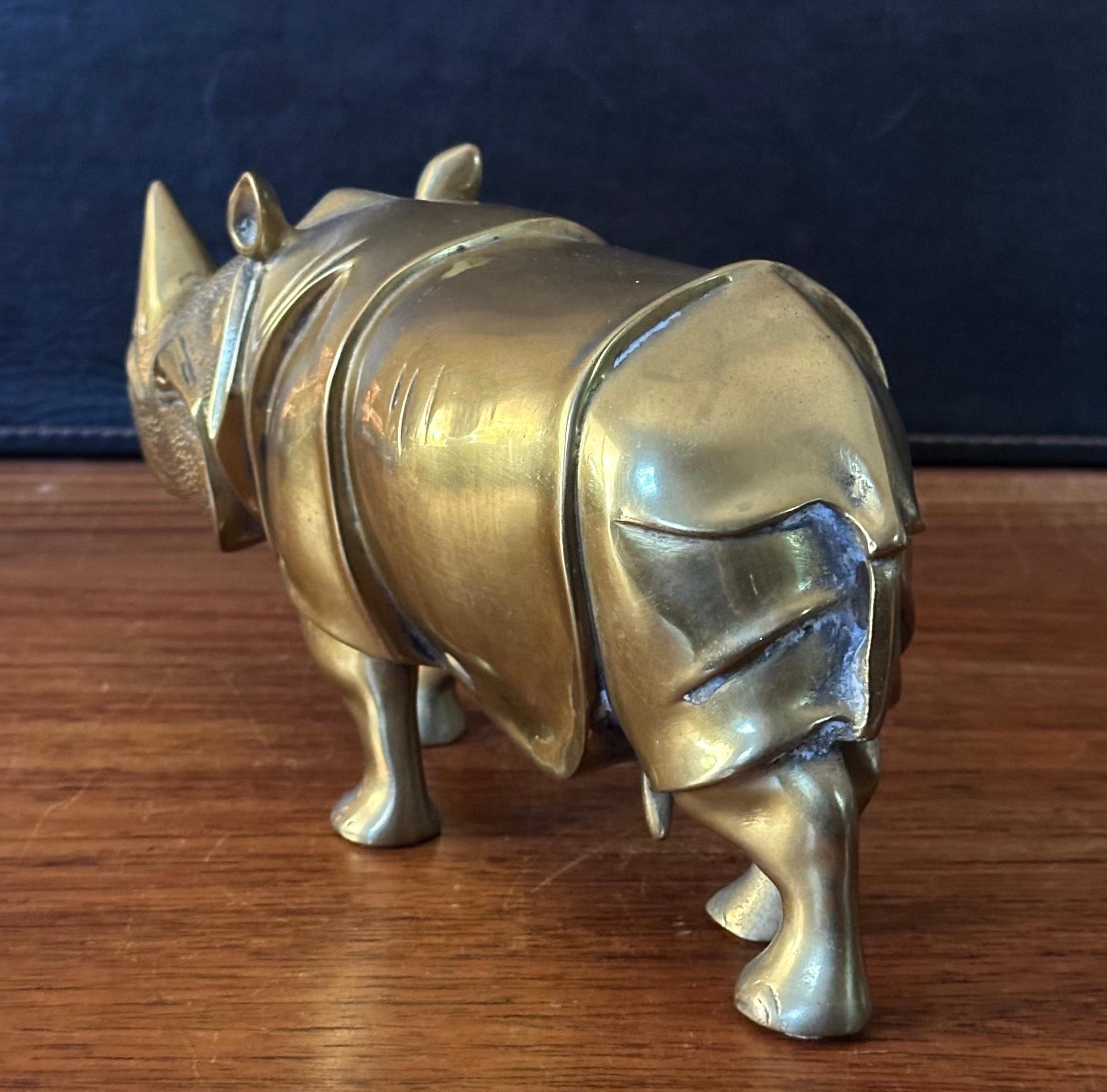 Large Brass White Rhino / Rhinoceros Sculpture 1
