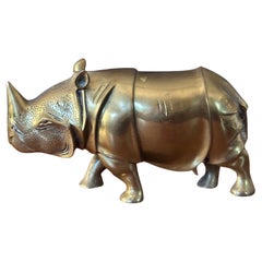 Large Brass White Rhino / Rhinoceros Sculpture