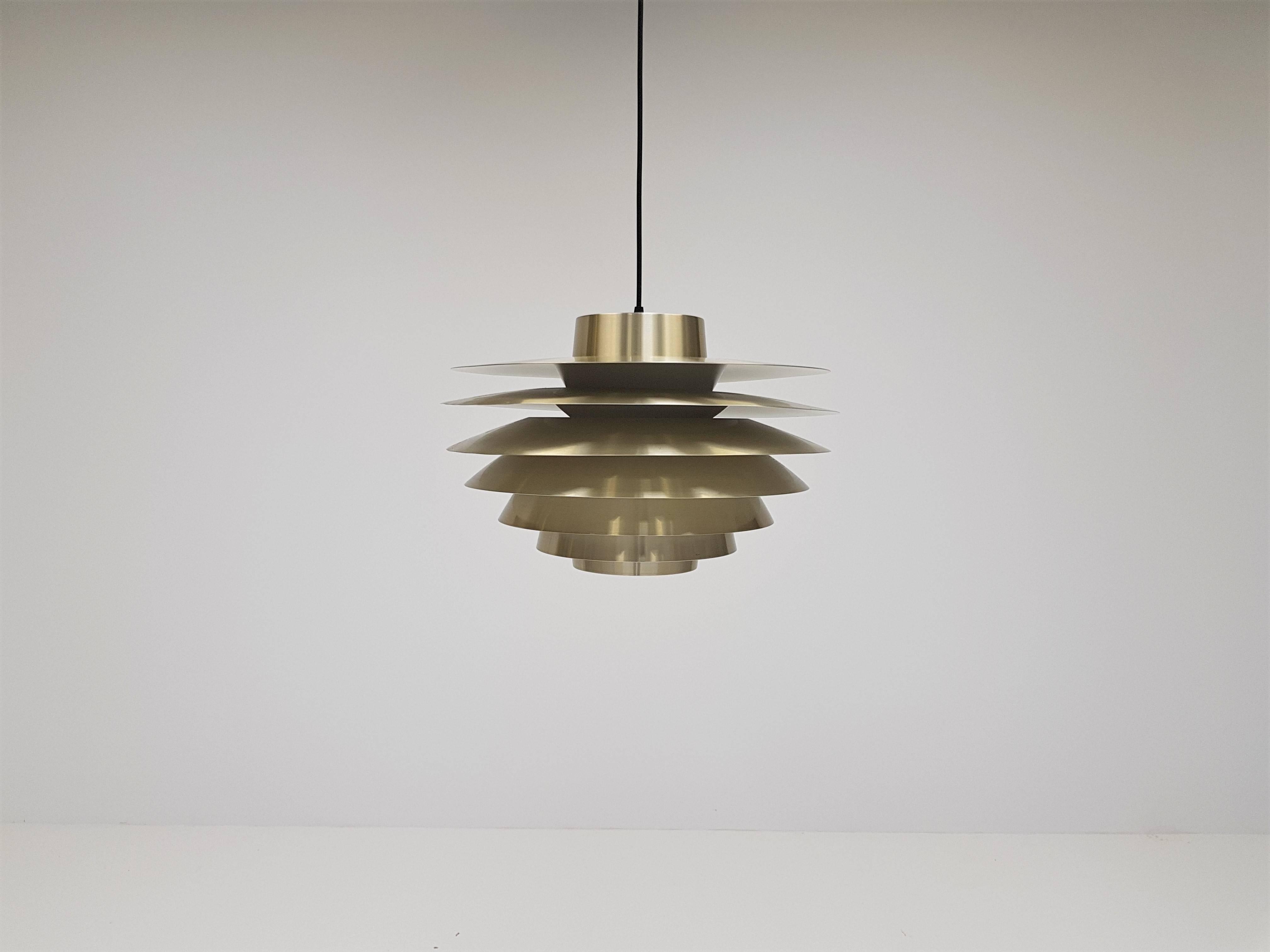 Aluminum Large Brassed Svend Middelboe Verona Pendant Light Produced by Nordisk Solar