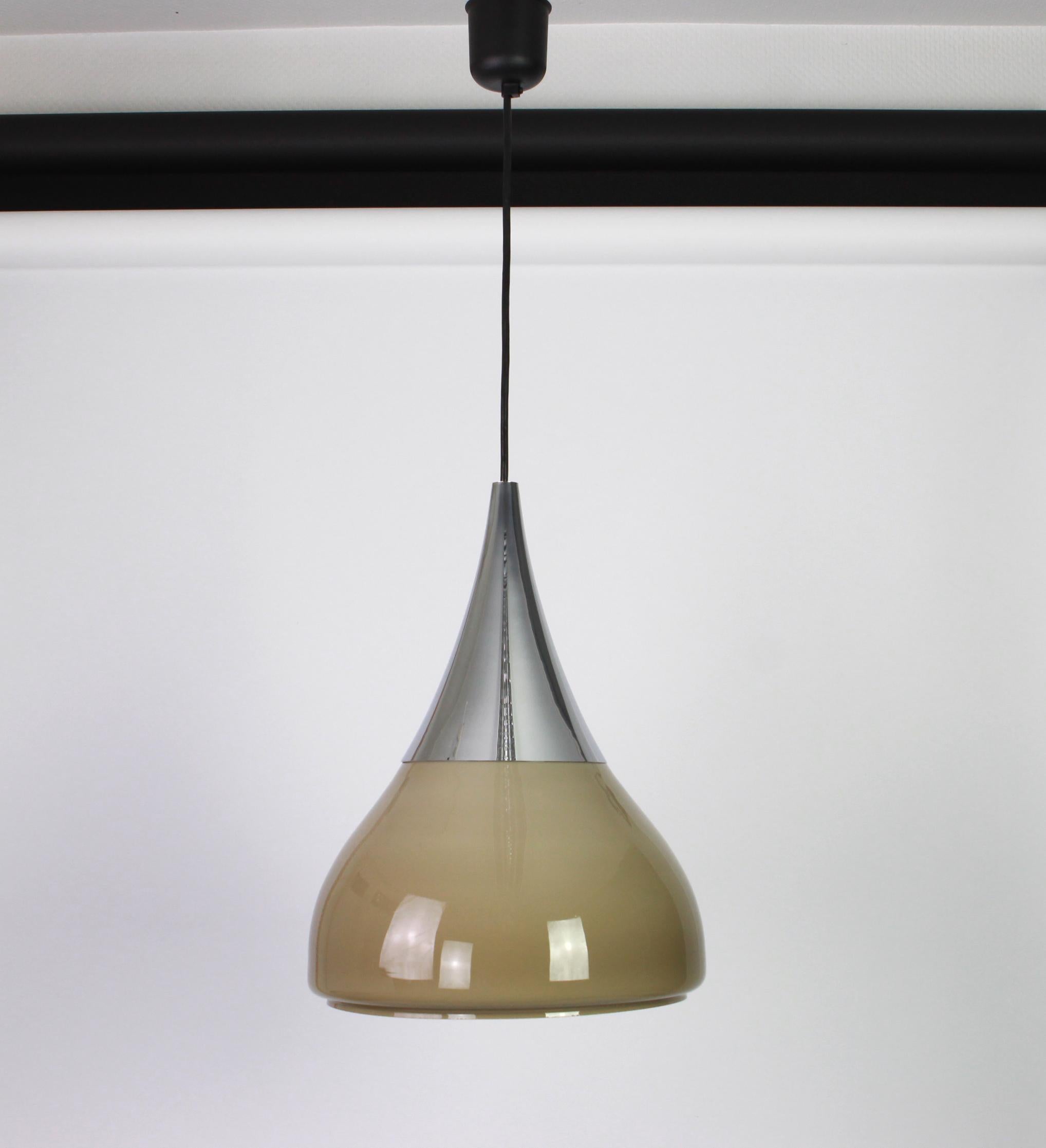 Mid-Century Modern Large Braun Opaline Glass Pendant by Limburg, Germany, 1970s For Sale